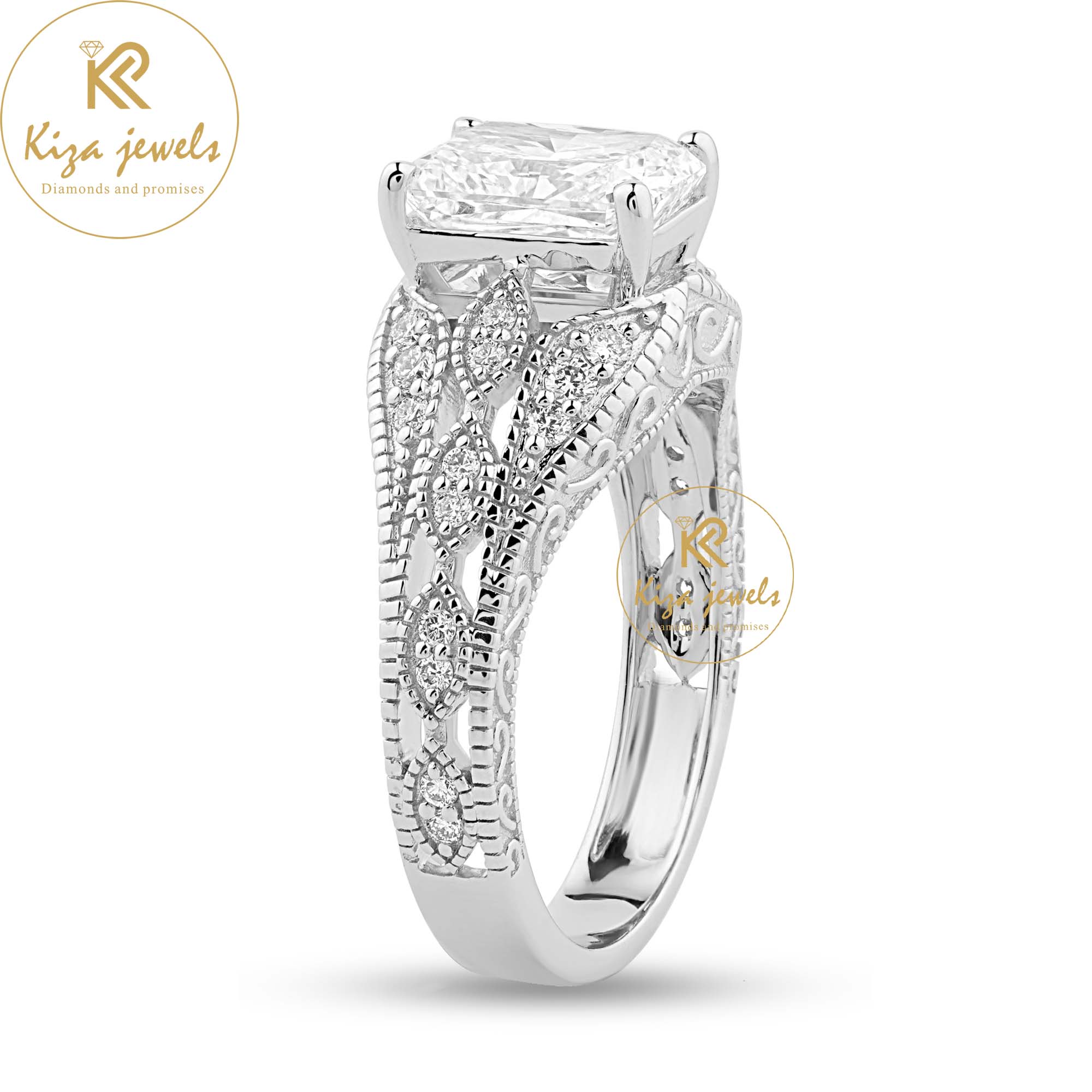 2.456 TDW Radiant & Round Cut Women's Engagement Diamond Ring