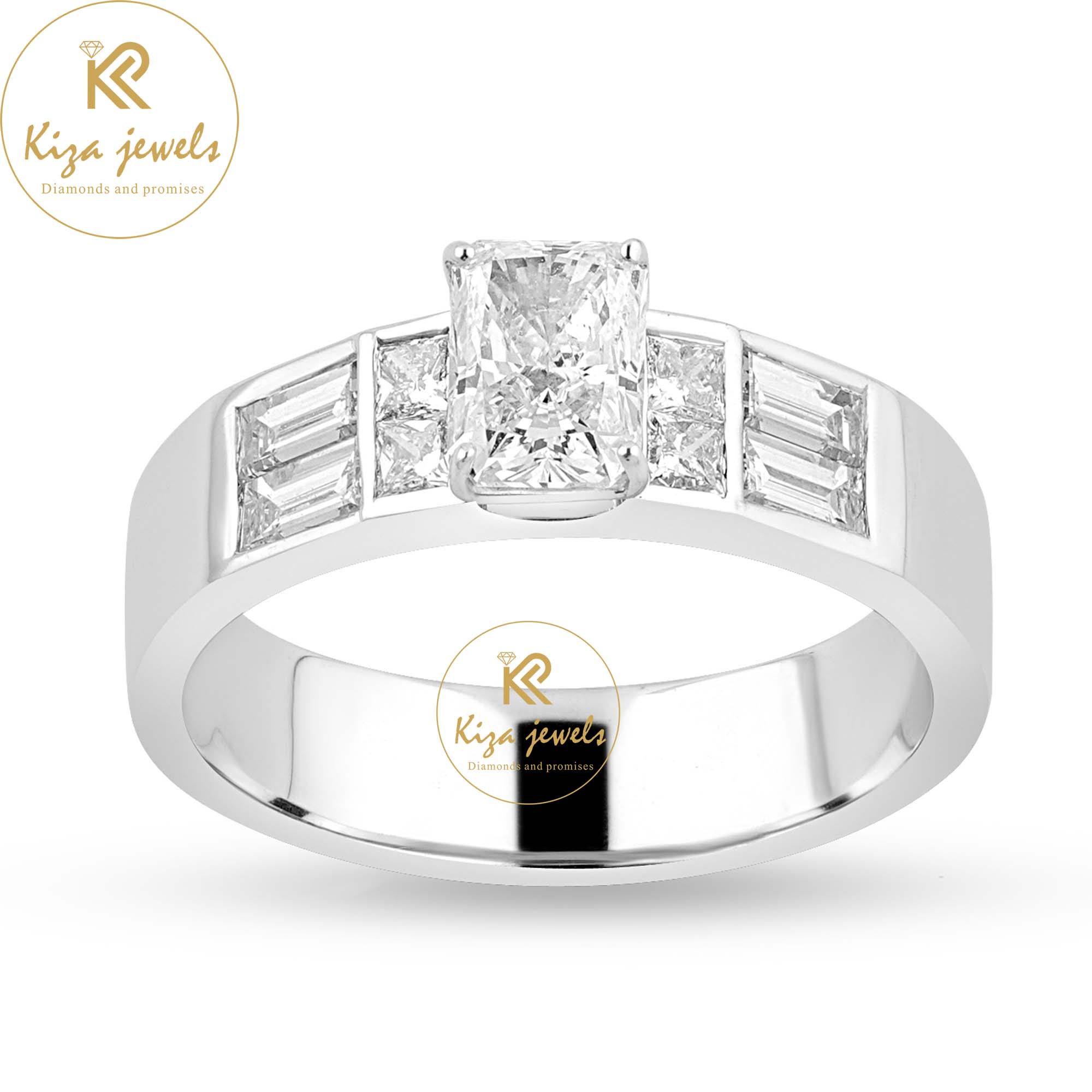 1.68 TDW Radiant, Princess & Baguette Cut Women's Engagement Diamond Ring