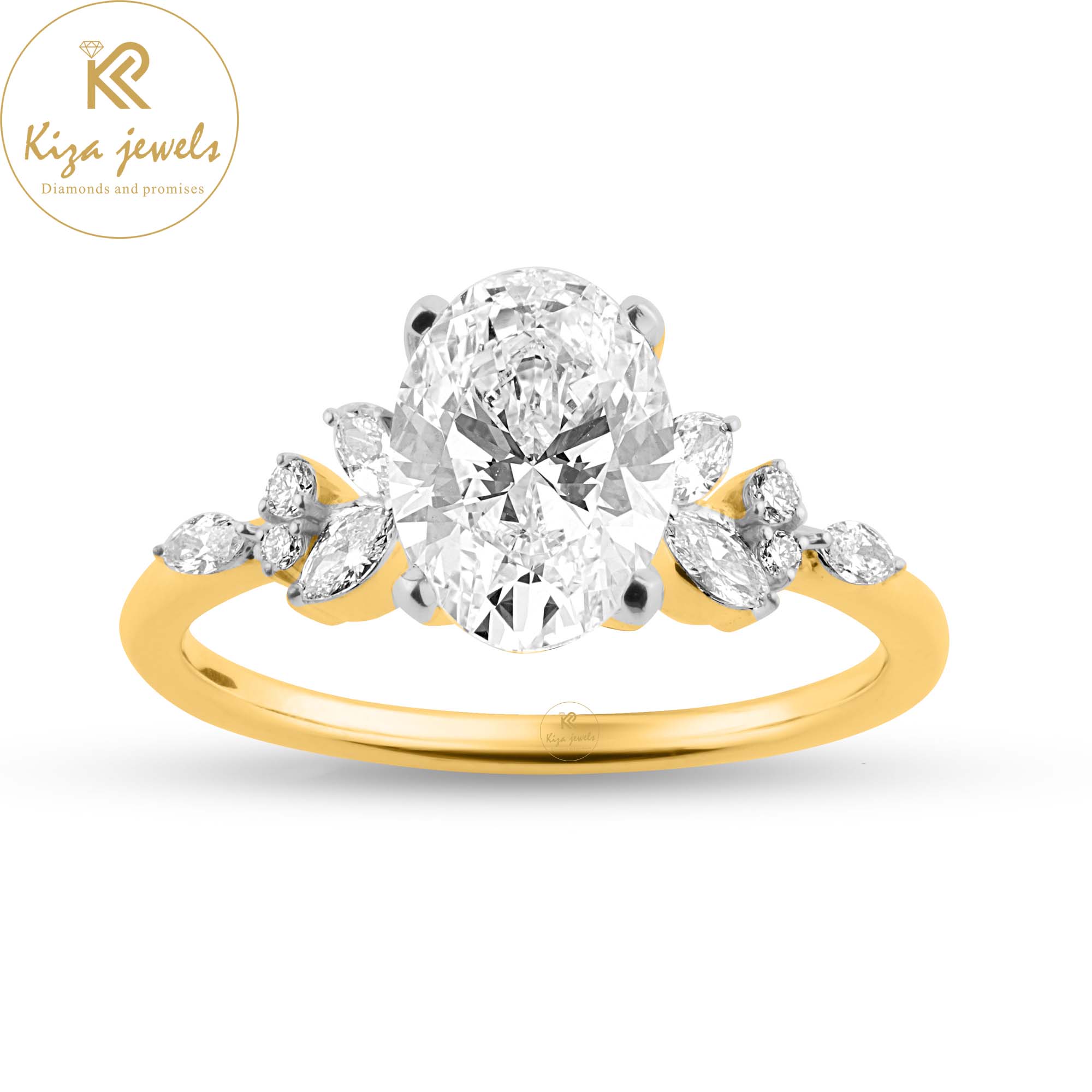 2.202 TDW Oval, Marquise & Round Cut Women's Engagement Diamond Ring