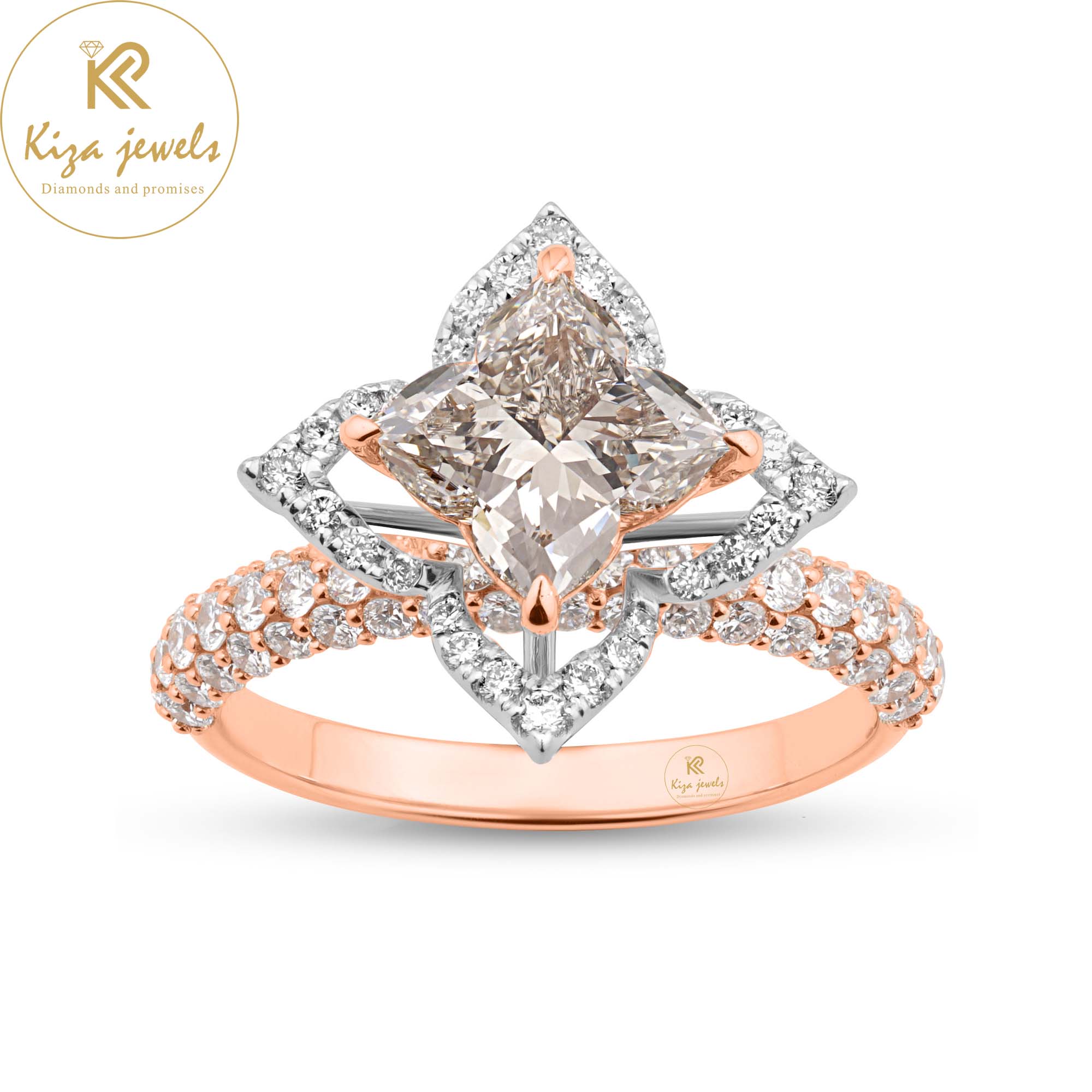 1.98 TDW Custom Cut & Round Cut Women's Engagement Diamond Ring