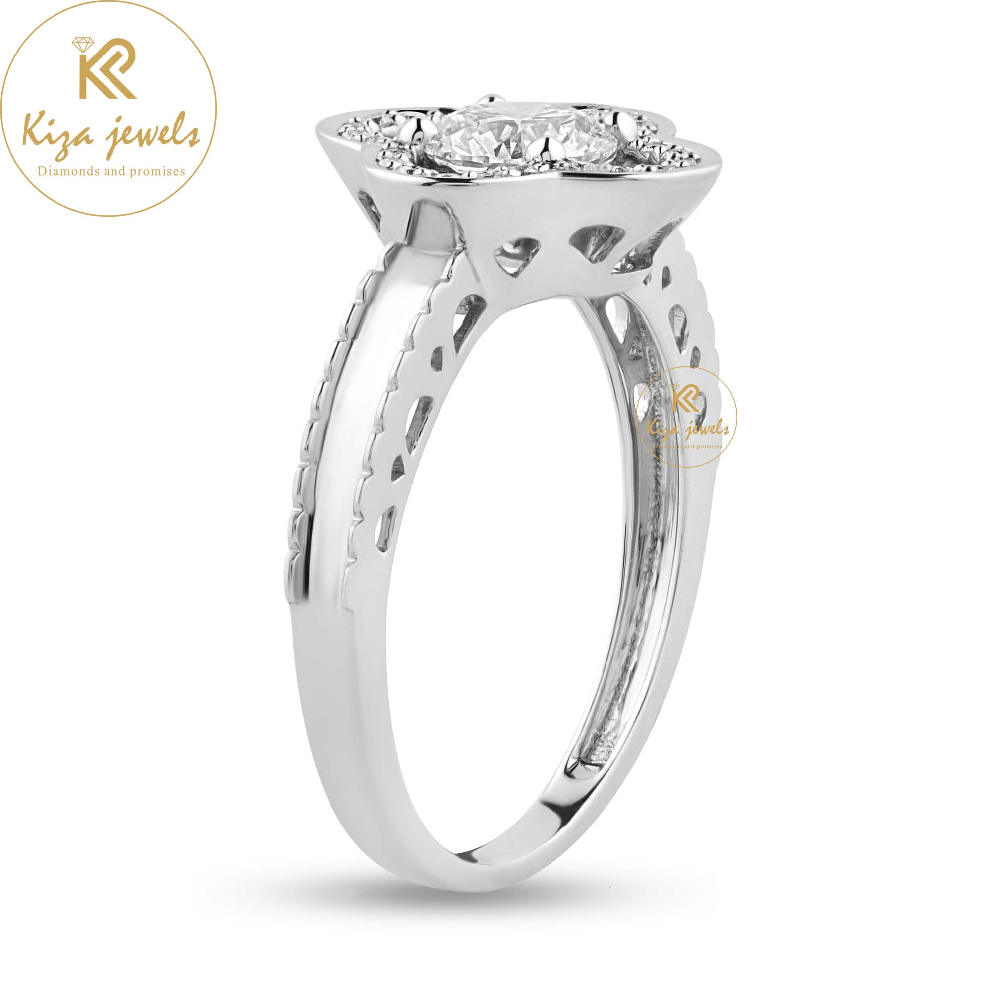 0.77 TDW Round Cut Women's Engagement Diamond Halo Ring