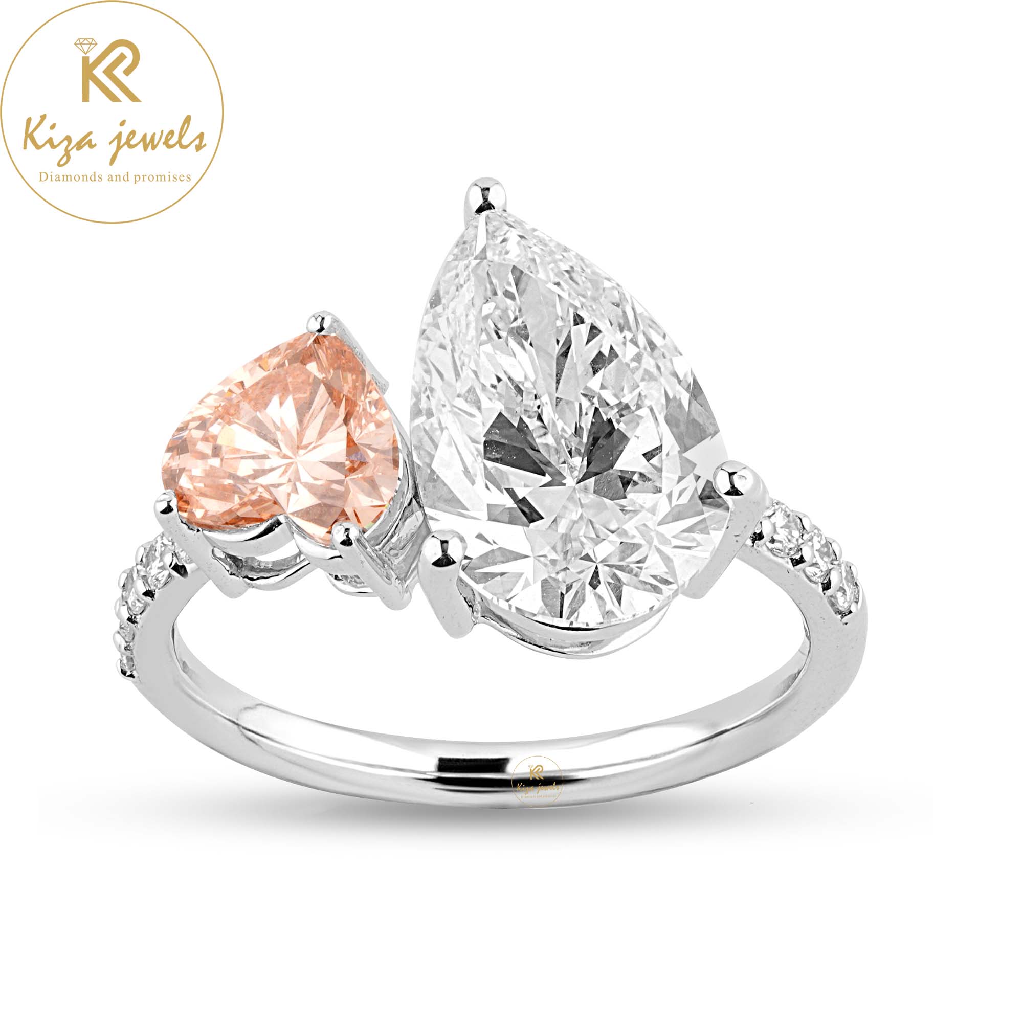 3.36 TDW Fancy Pink Heart, Pear & Round Cut Women's Engagement Diamond Ring