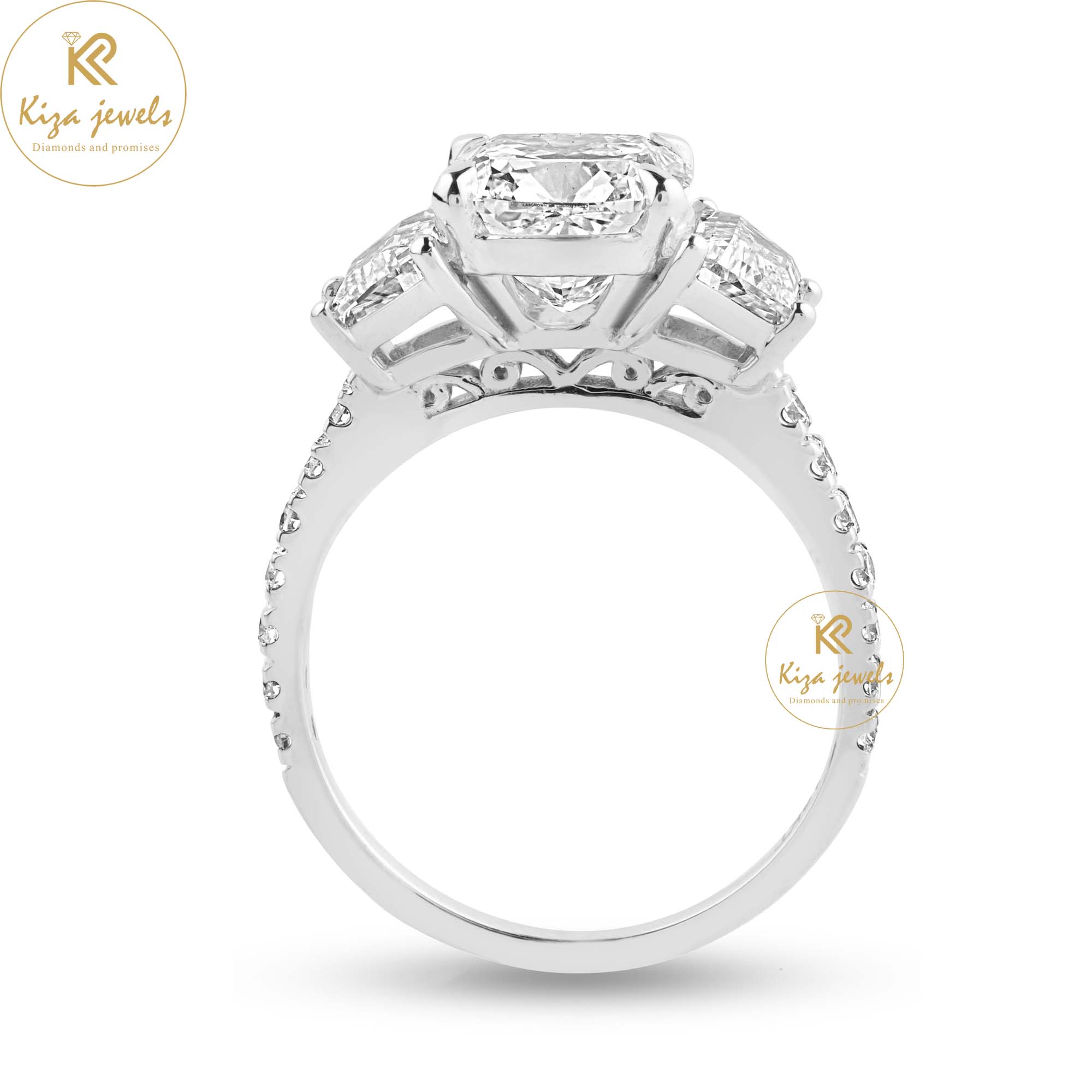 3.50 TDW Trapezoid, Cushion & Round Cut Women's Engagement Diamond Ring