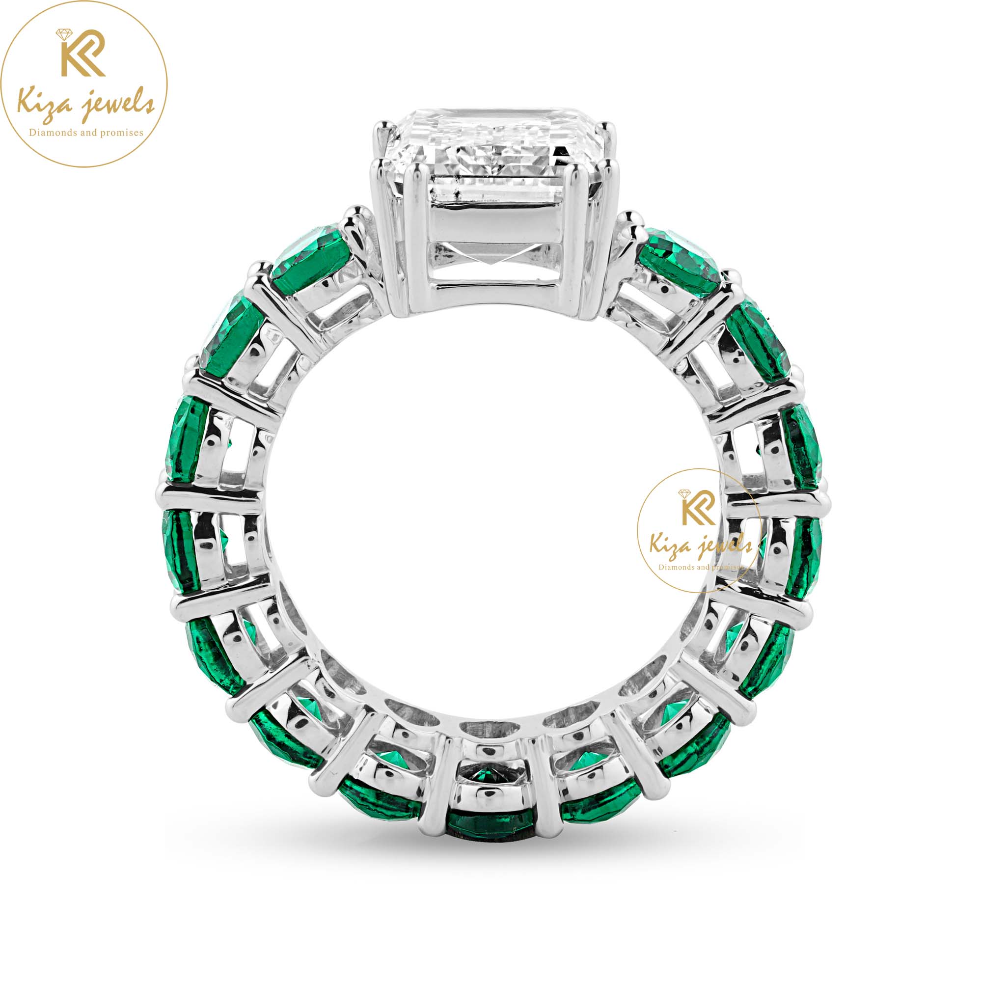 8.50 TDW Emerald & Fancy Green Oval Cut Women's Engagement Diamond Ring