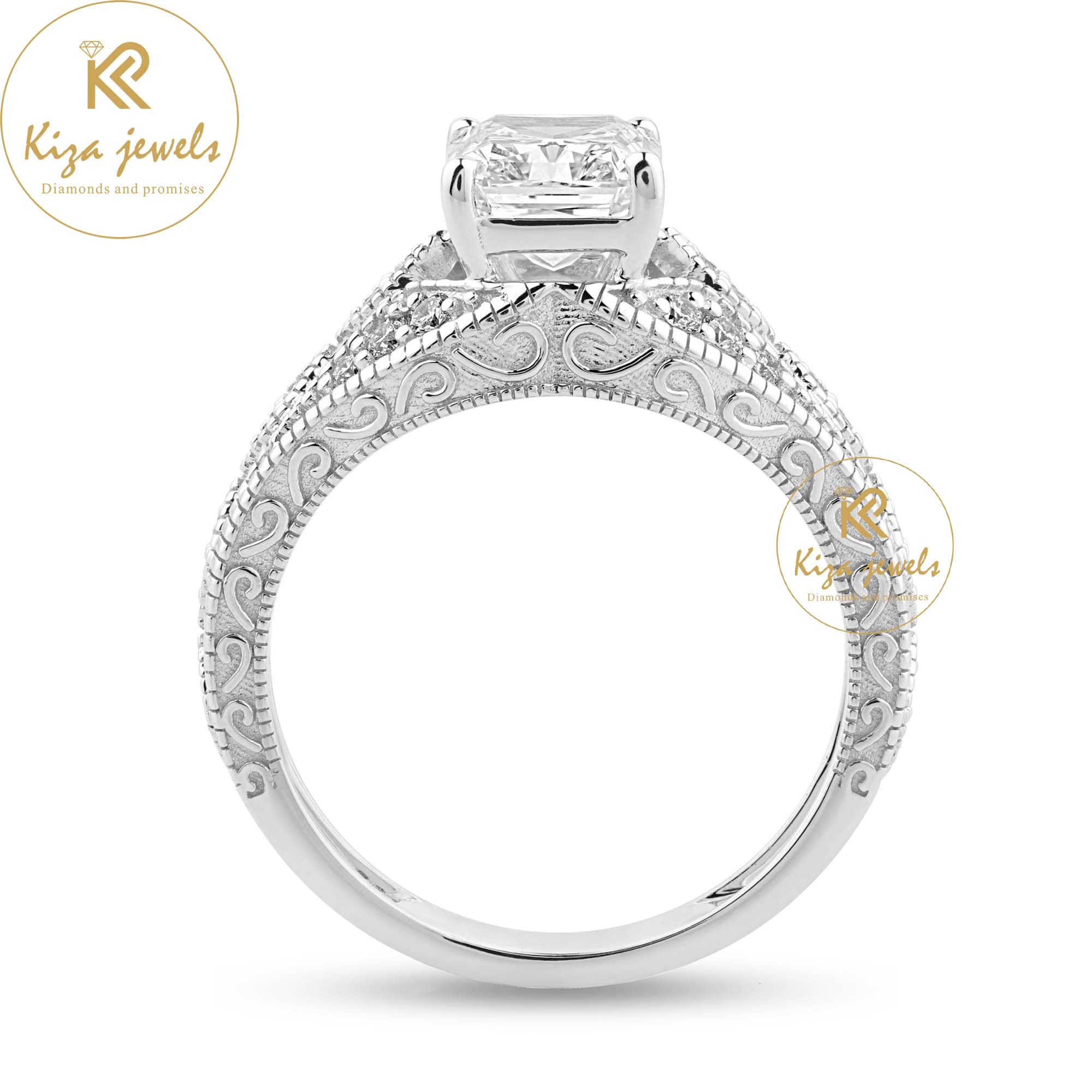 2.456 TDW Radiant & Round Cut Women's Engagement Diamond Ring