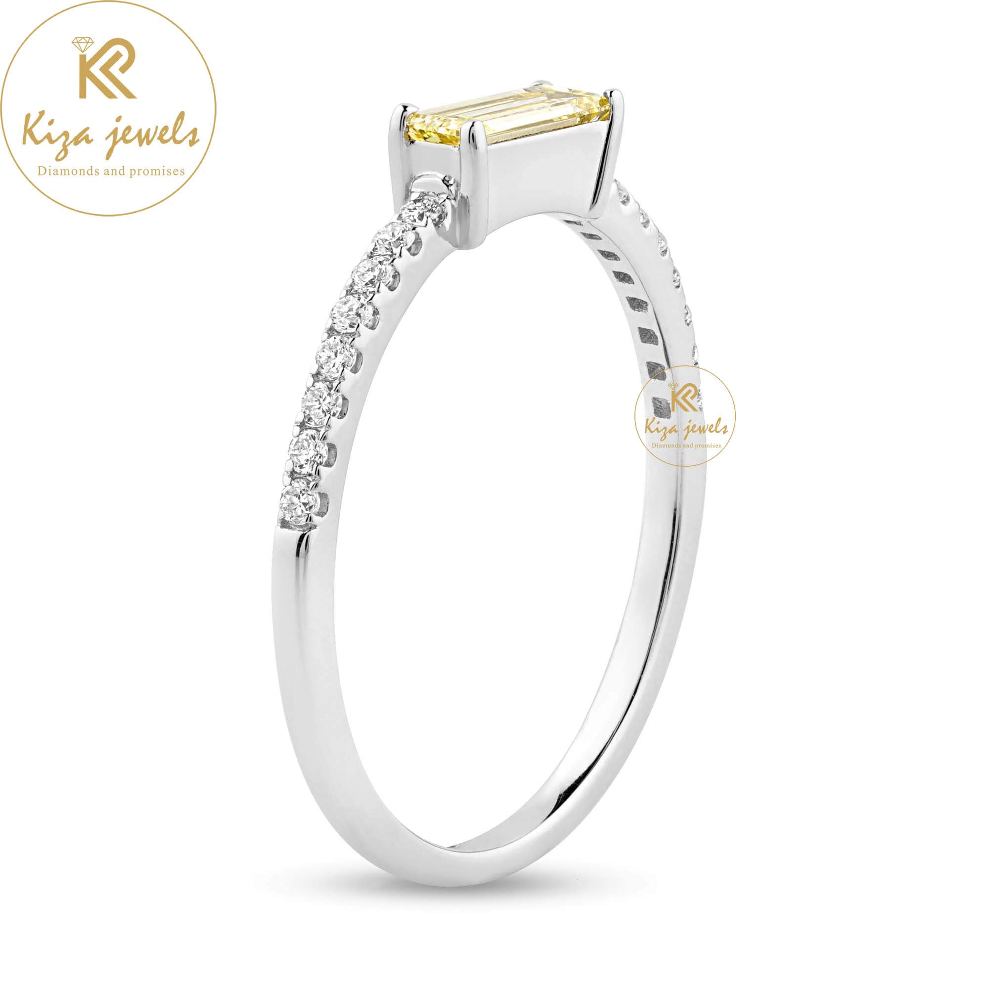 0.748 TDW Fancy Yellow Baguette & Round Cut Women's Engagement Diamond Ring