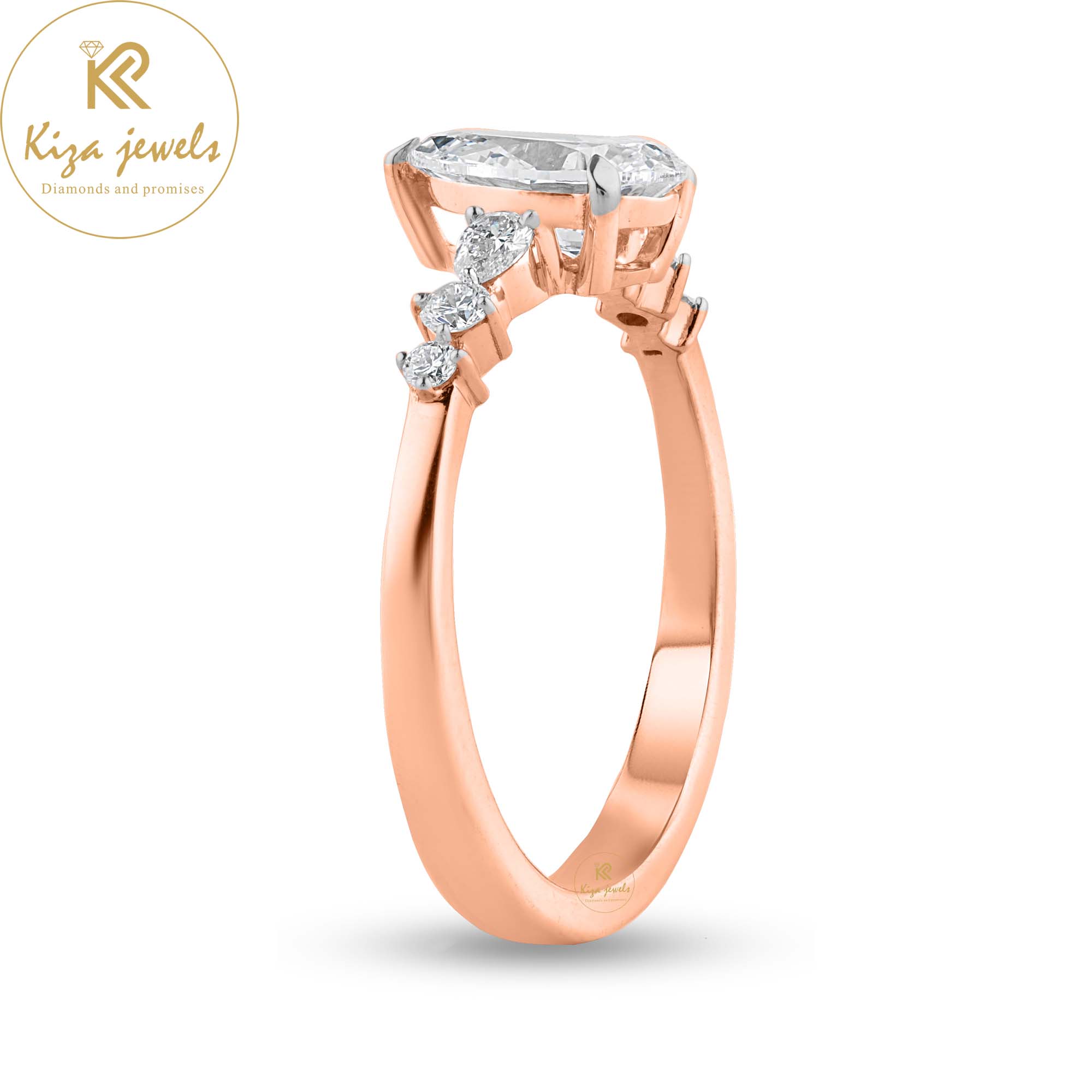 1.099 TDW Pear & Round Cut Women's Engagement Diamond Ring