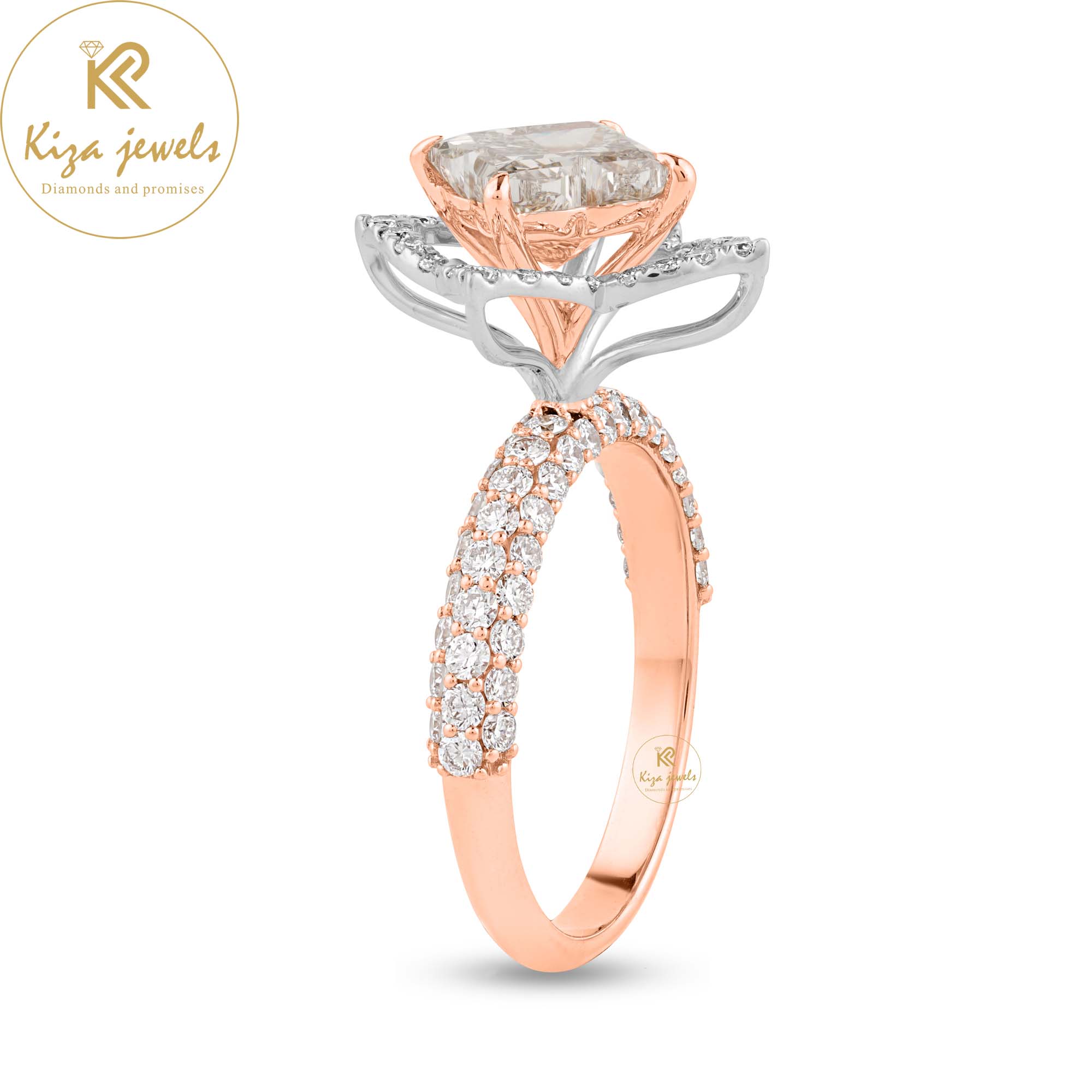1.98 TDW Custom Cut & Round Cut Women's Engagement Diamond Ring