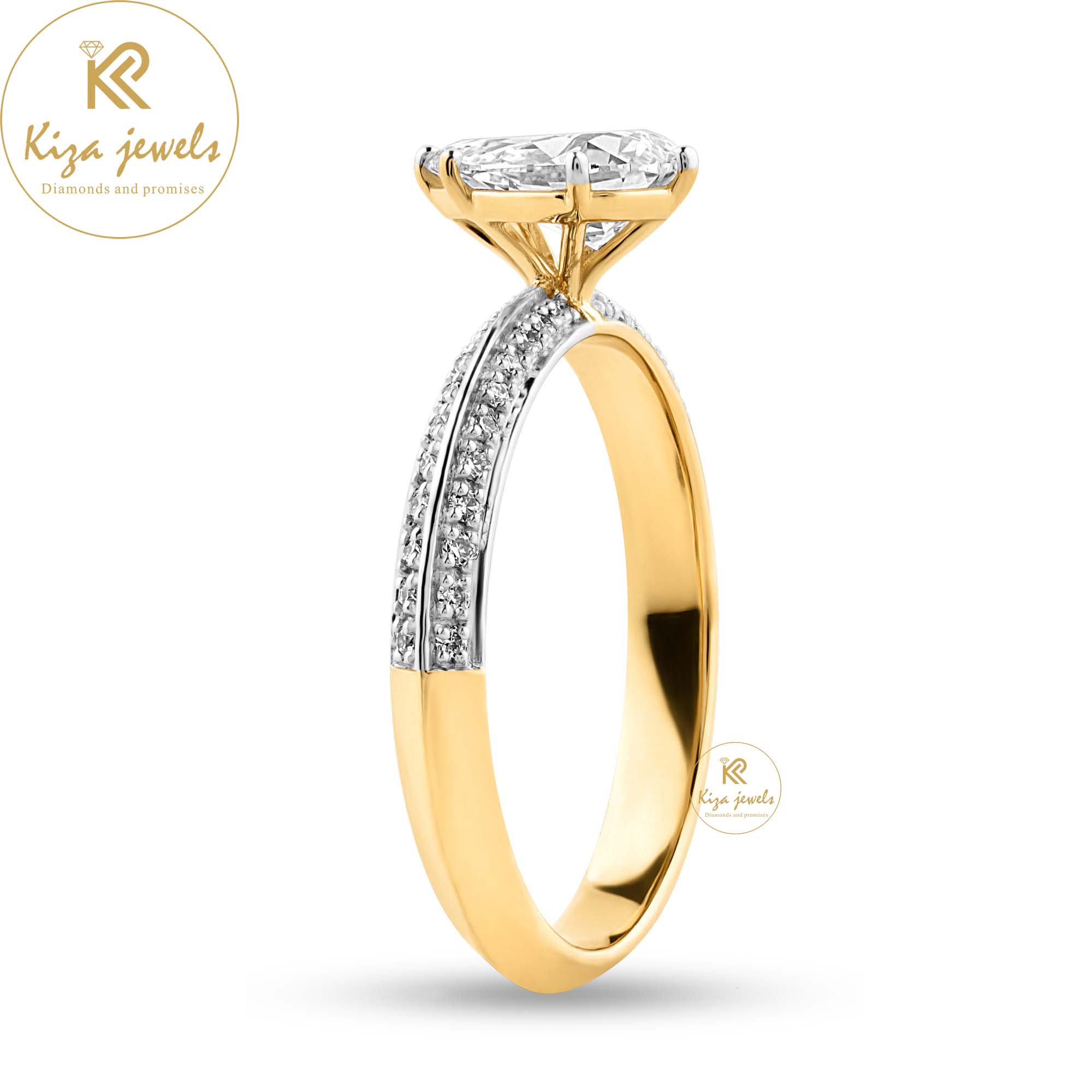 0.96 TDW Pear & Round Cut Women's Diamond Ring