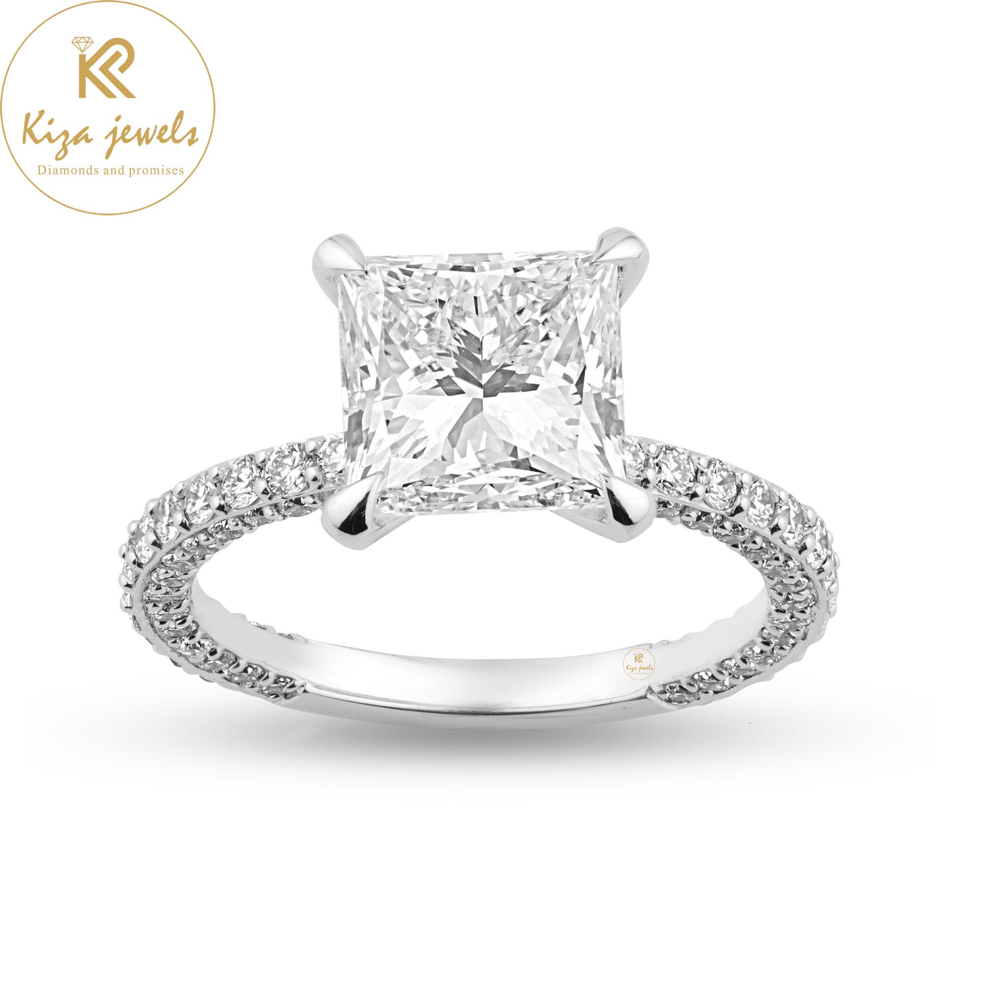 4.54 TDW Princess & Round Cut Women's Engagement Diamond Ring