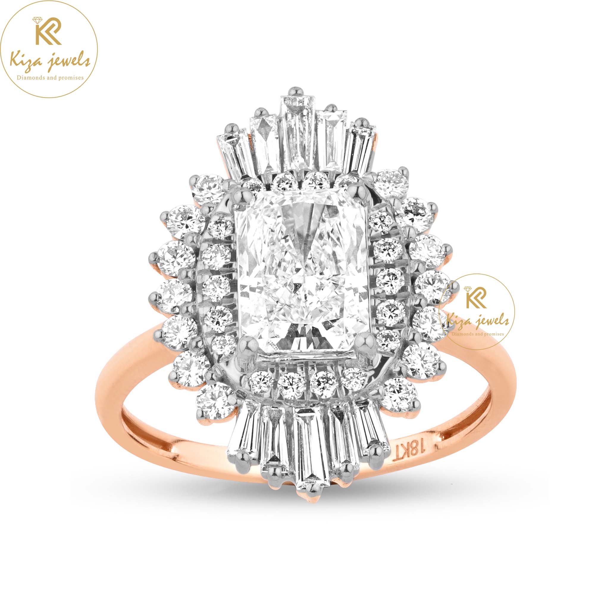 2.62 TDW Baguette, Radiant & Round Cut Women's Engagement Diamond Ring