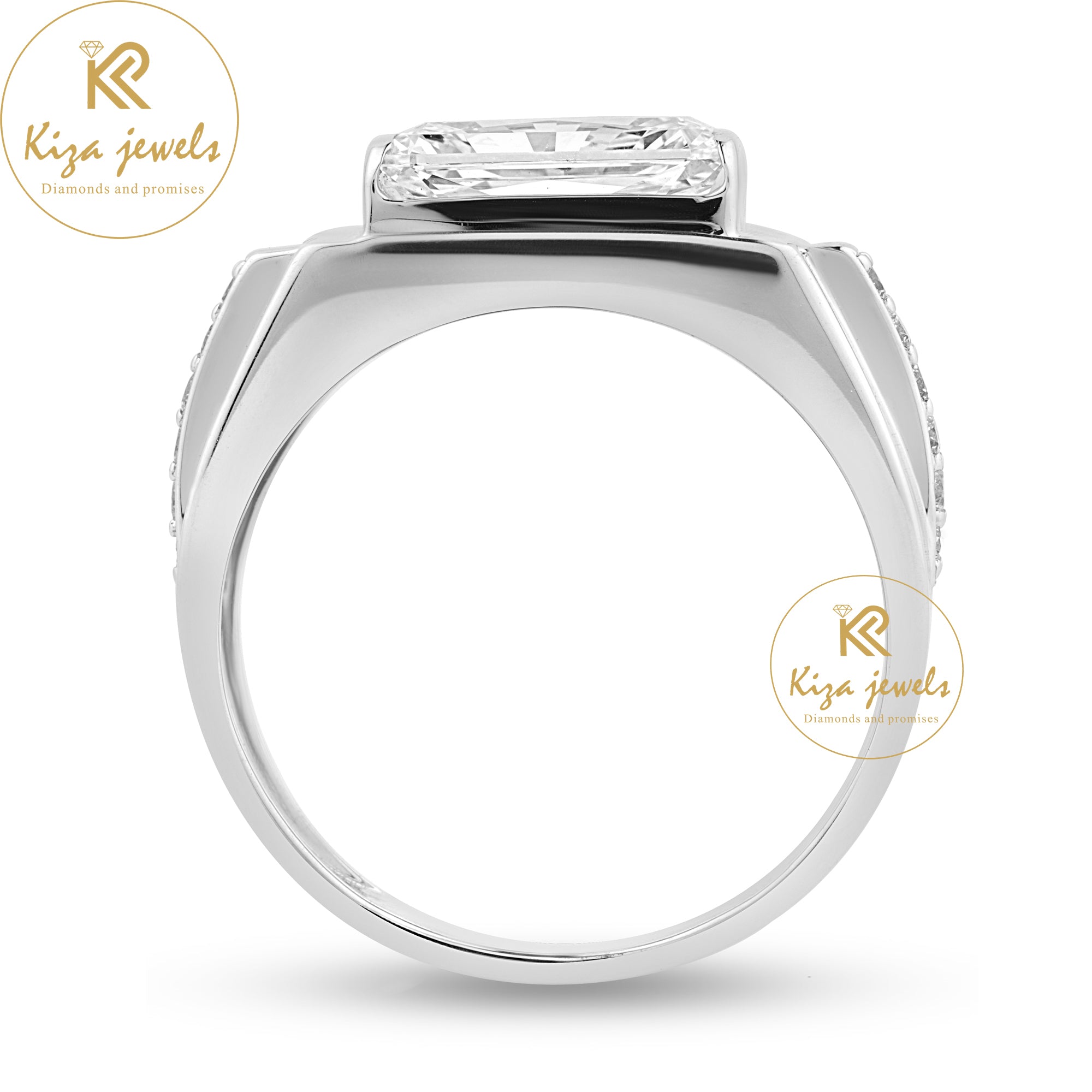 3.58 TDW Radiant & Round Cut Men's Engagement Ring