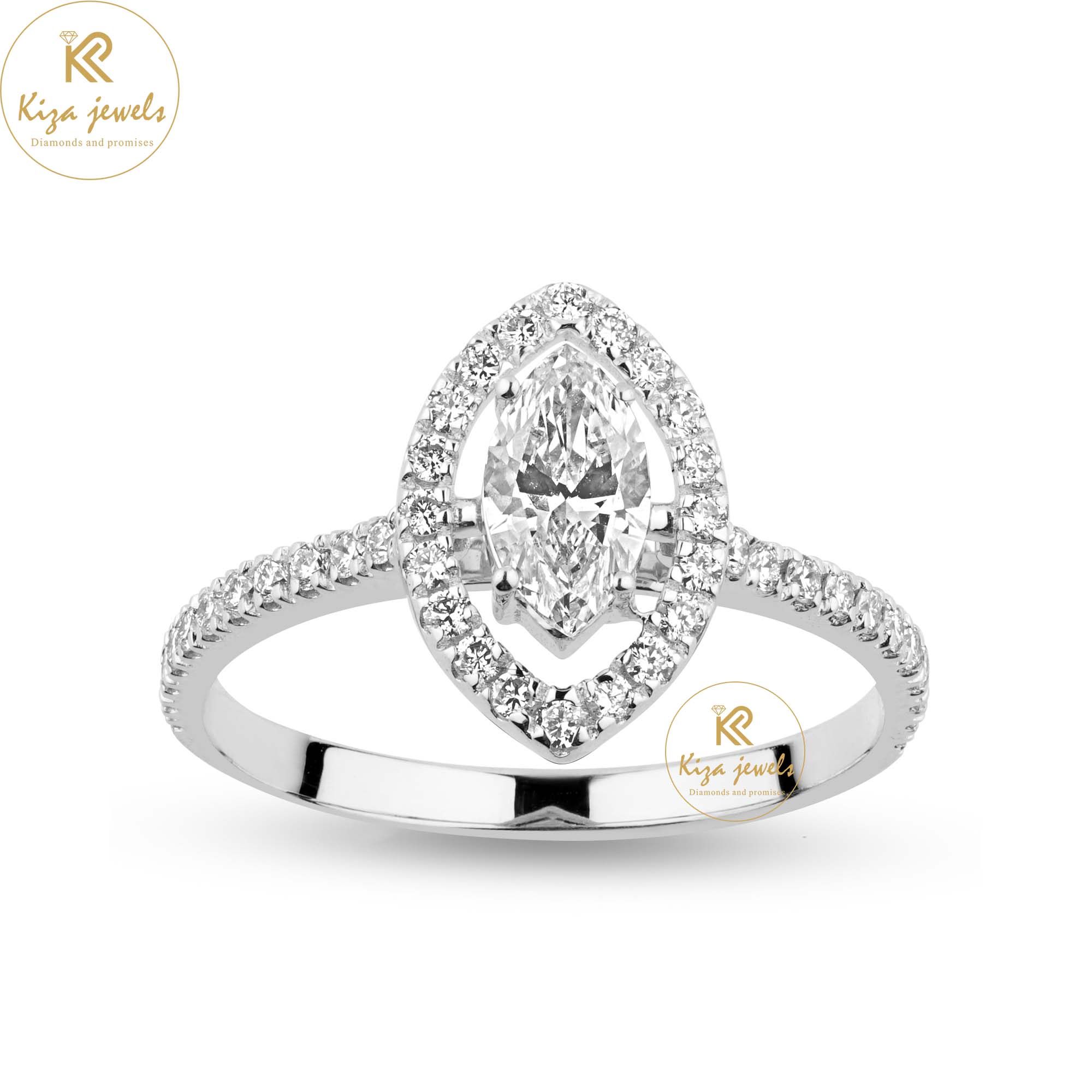 0.838 TDW Marquise & Round Cut Diamond Halo Ring