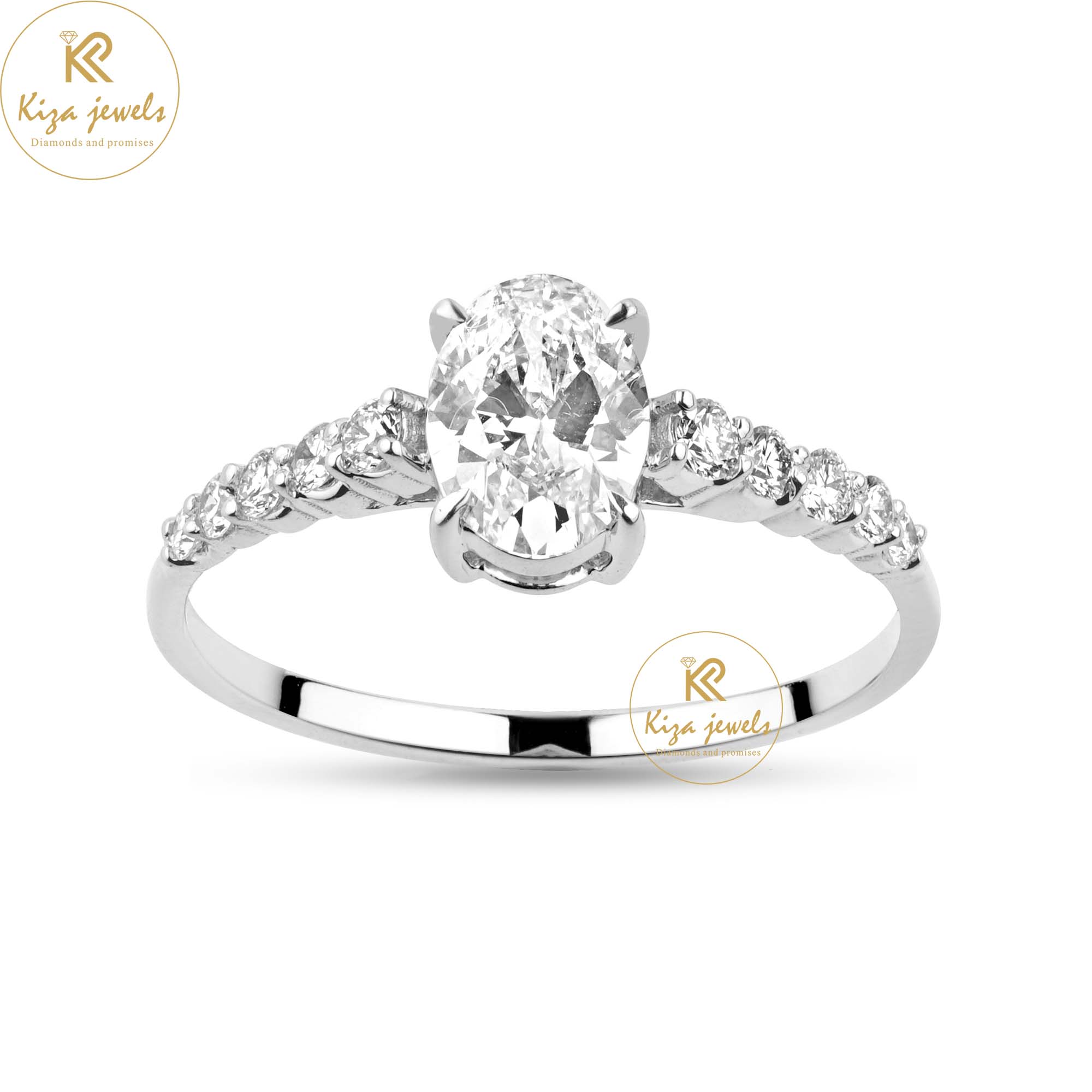 0.946 TDW Oval & Round Cut Women's Engagement Diamond Ring