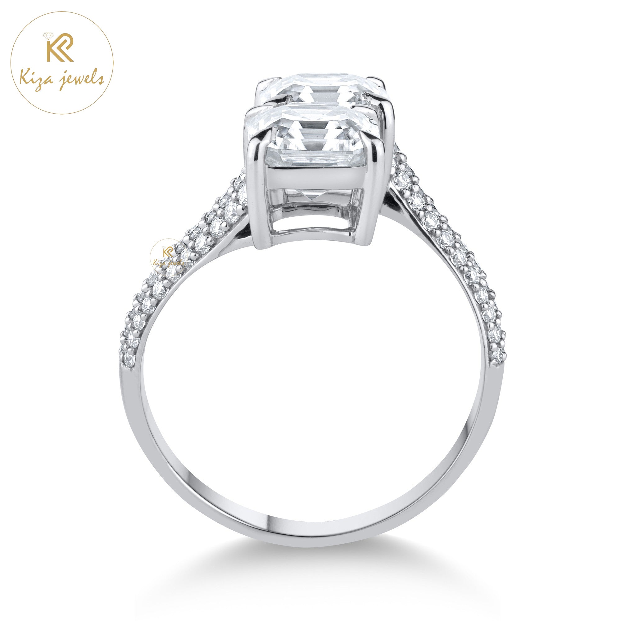 3.92 TDW Asscher & Round Cut Women's Diamond Engagement Ring