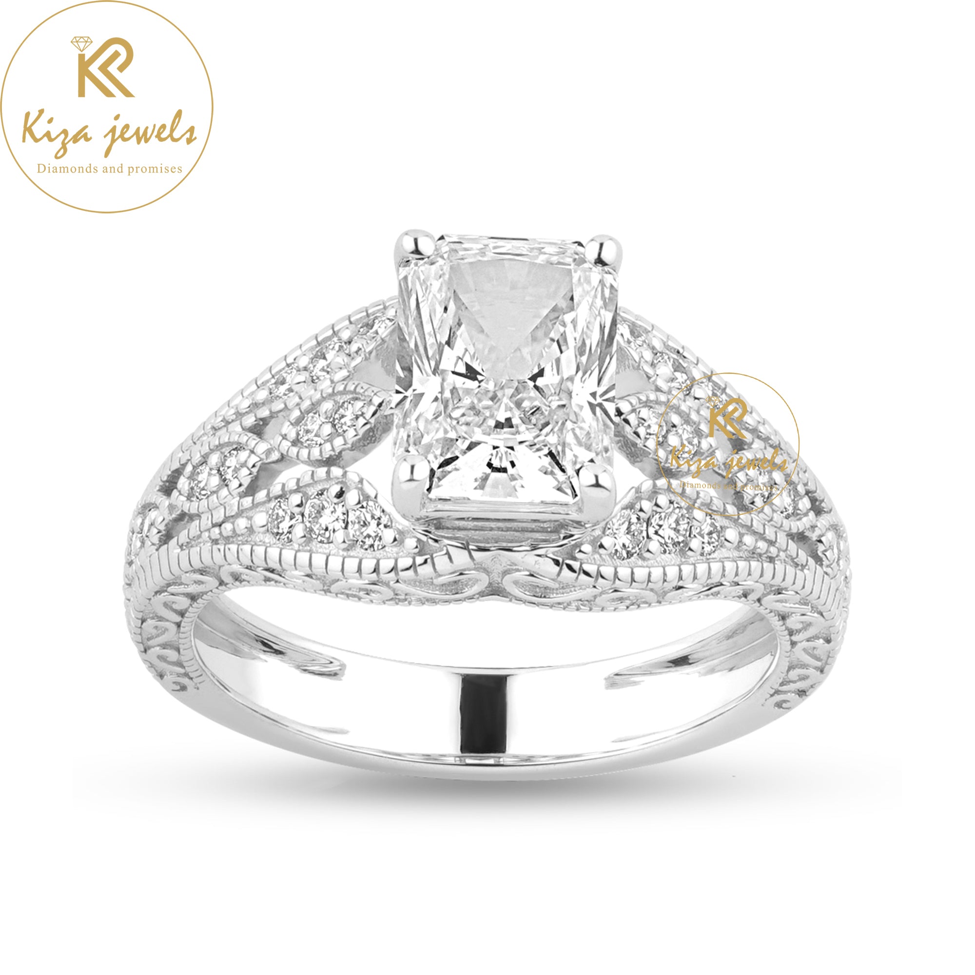 2.456 TDW Radiant & Round Cut Women's Engagement Diamond Ring