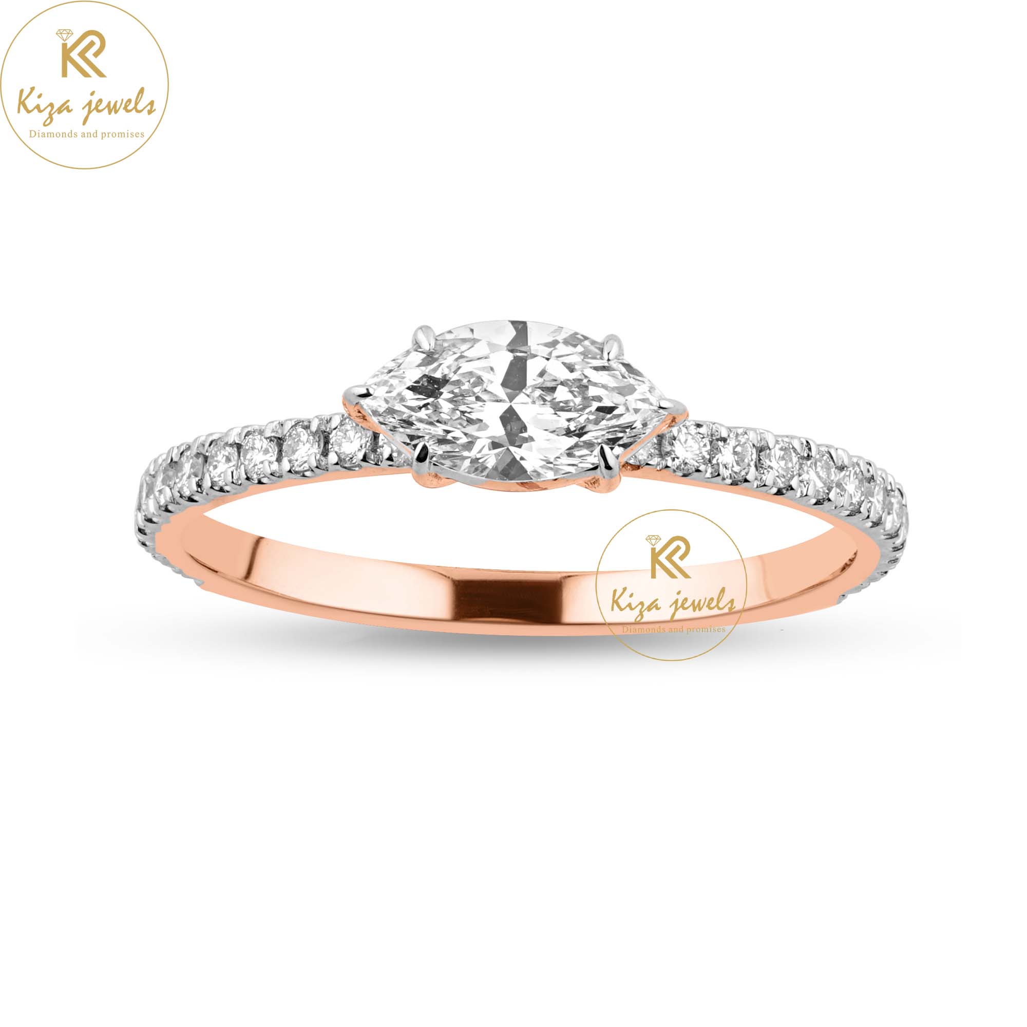 0.72 TDW Marquise & Round Cut Women's Engagement Diamond Ring