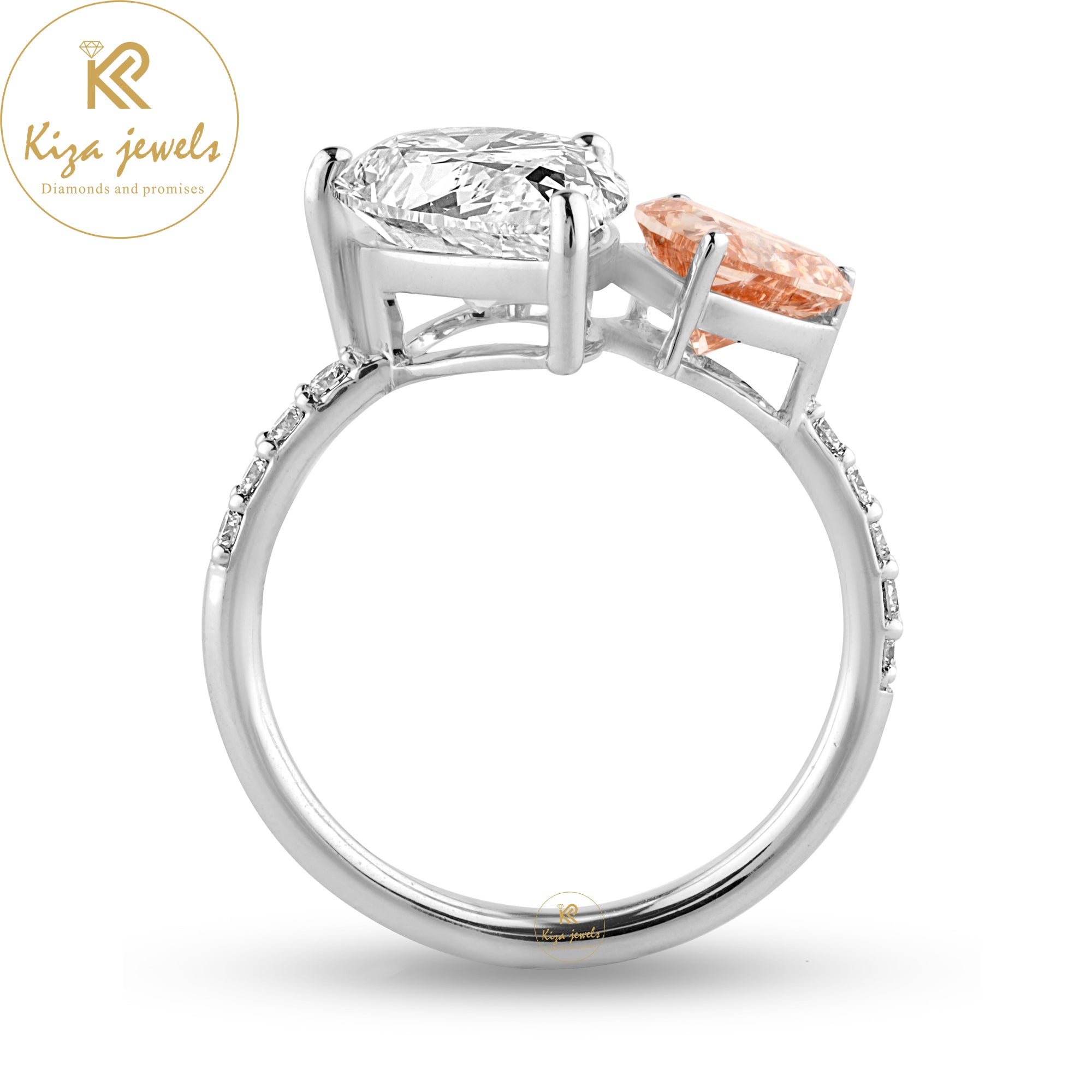 3.36 TDW Fancy Pink Heart, Pear & Round Cut Women's Engagement Diamond Ring