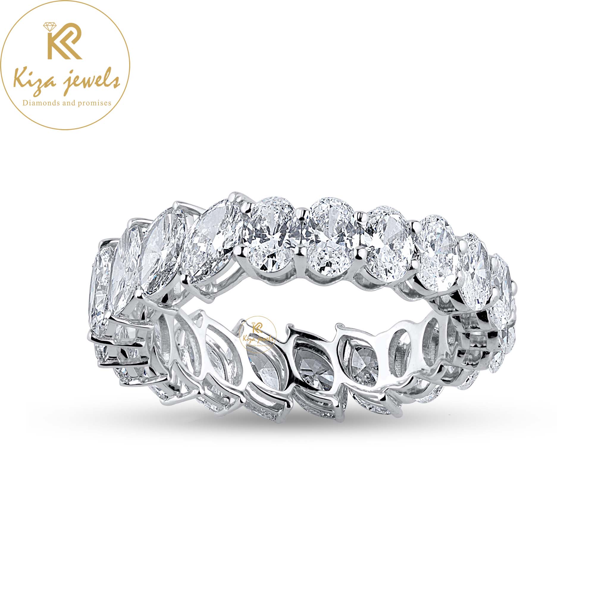 3.15 TDW Oval & Marquise Cut Diamond White Gold Eternity Band