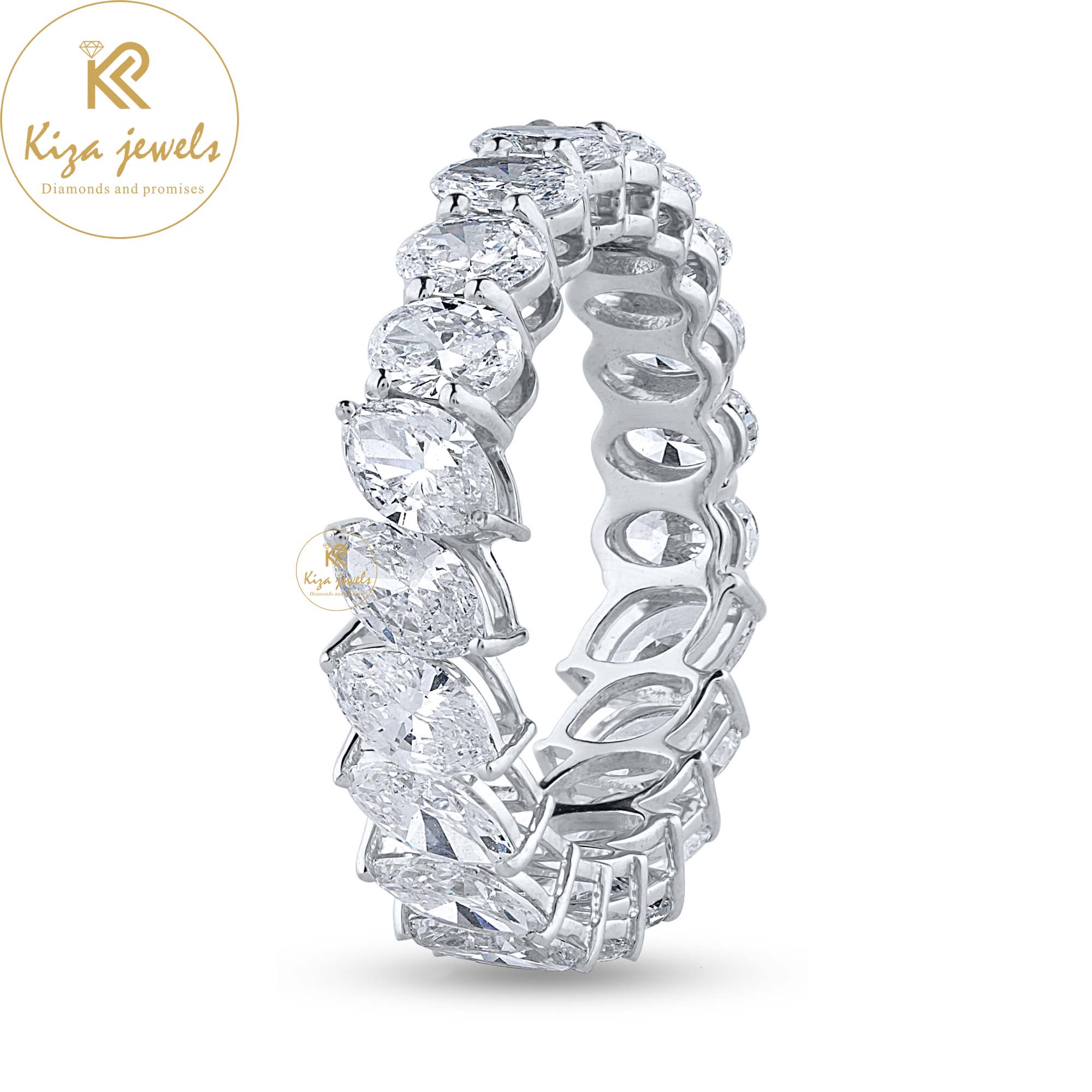 3.15 TDW Oval & Marquise Cut Diamond White Gold Eternity Band