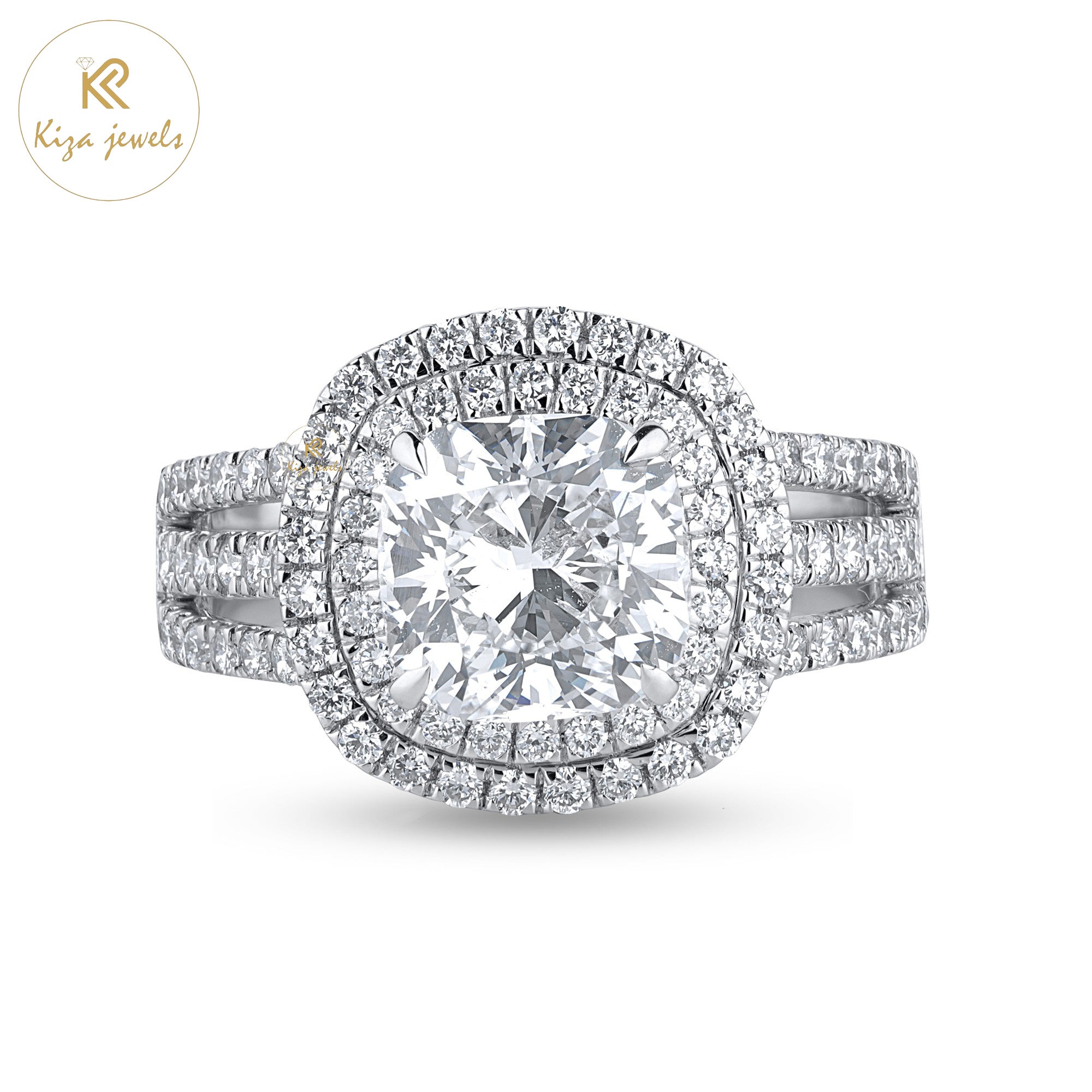 2.45 TDW Cushion & Round Cut Women's Halo Diamond Ring