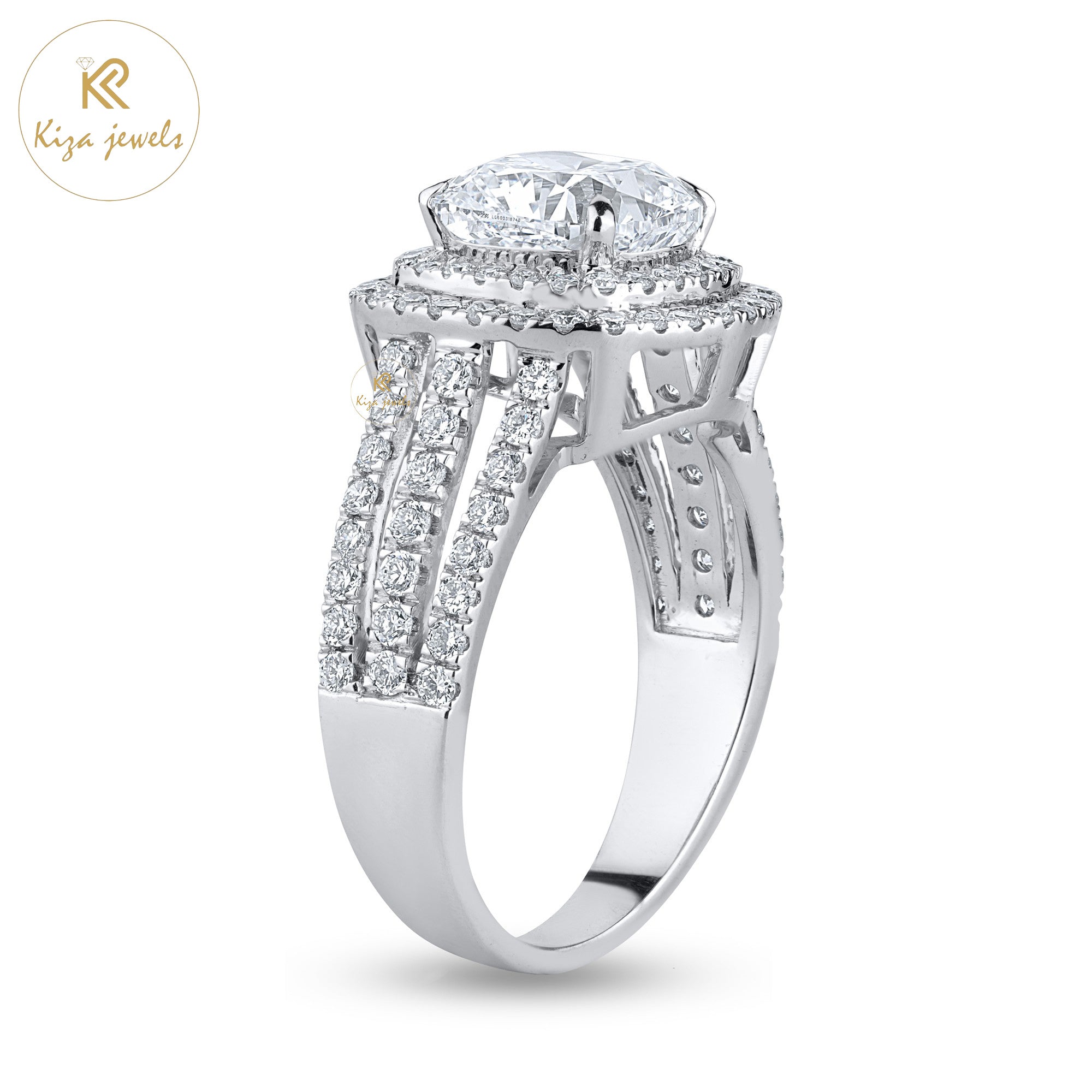 2.45 TDW Cushion & Round Cut Women's Halo Diamond Ring