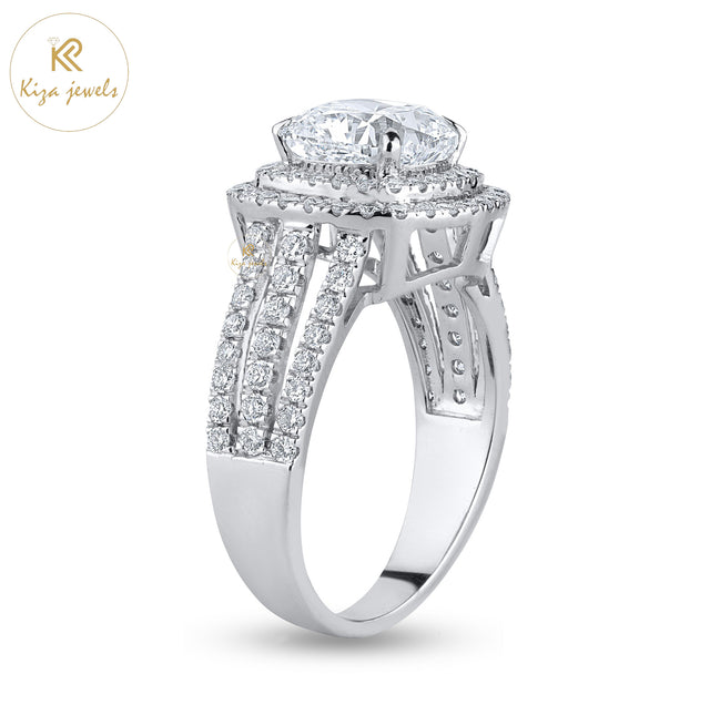 2.45 TDW Cushion & Round Cut Women's Halo Diamond Ring