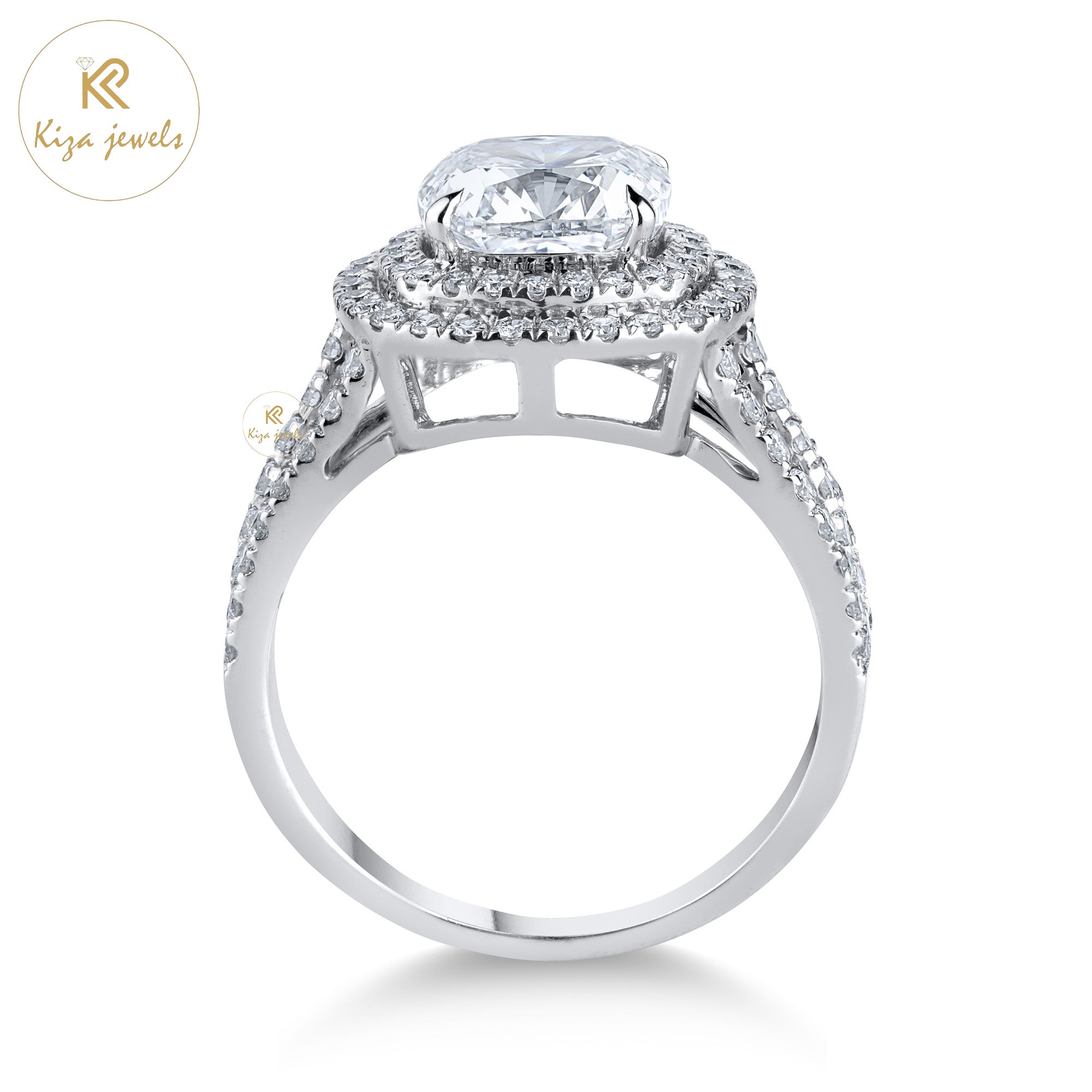 2.45 TDW Cushion & Round Cut Women's Halo Diamond Ring