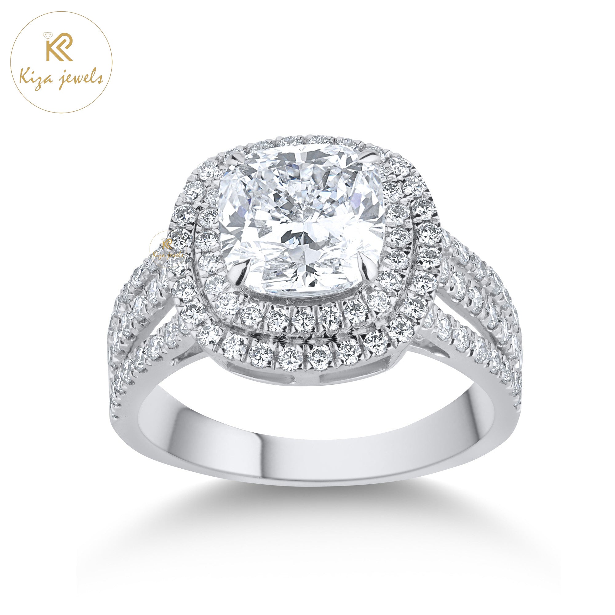 2.45 TDW Cushion & Round Cut Women's Halo Diamond Ring