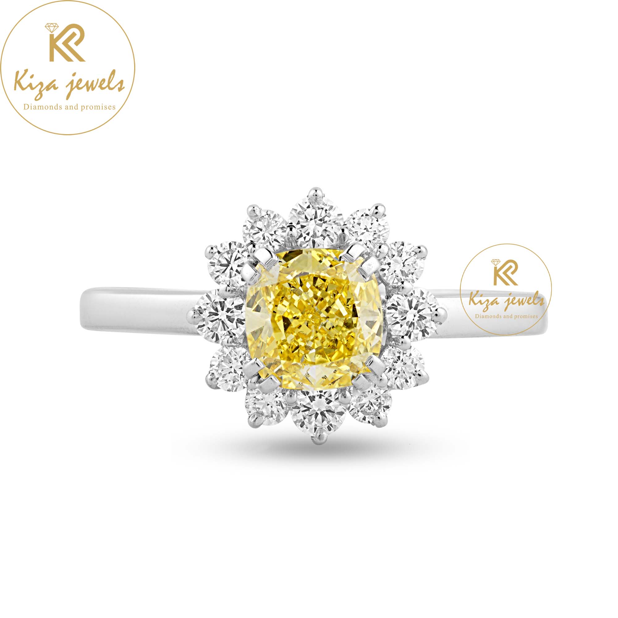 1.42 TDW F. Y. Cushion & Round Cut Women's Diamond Halo Ring