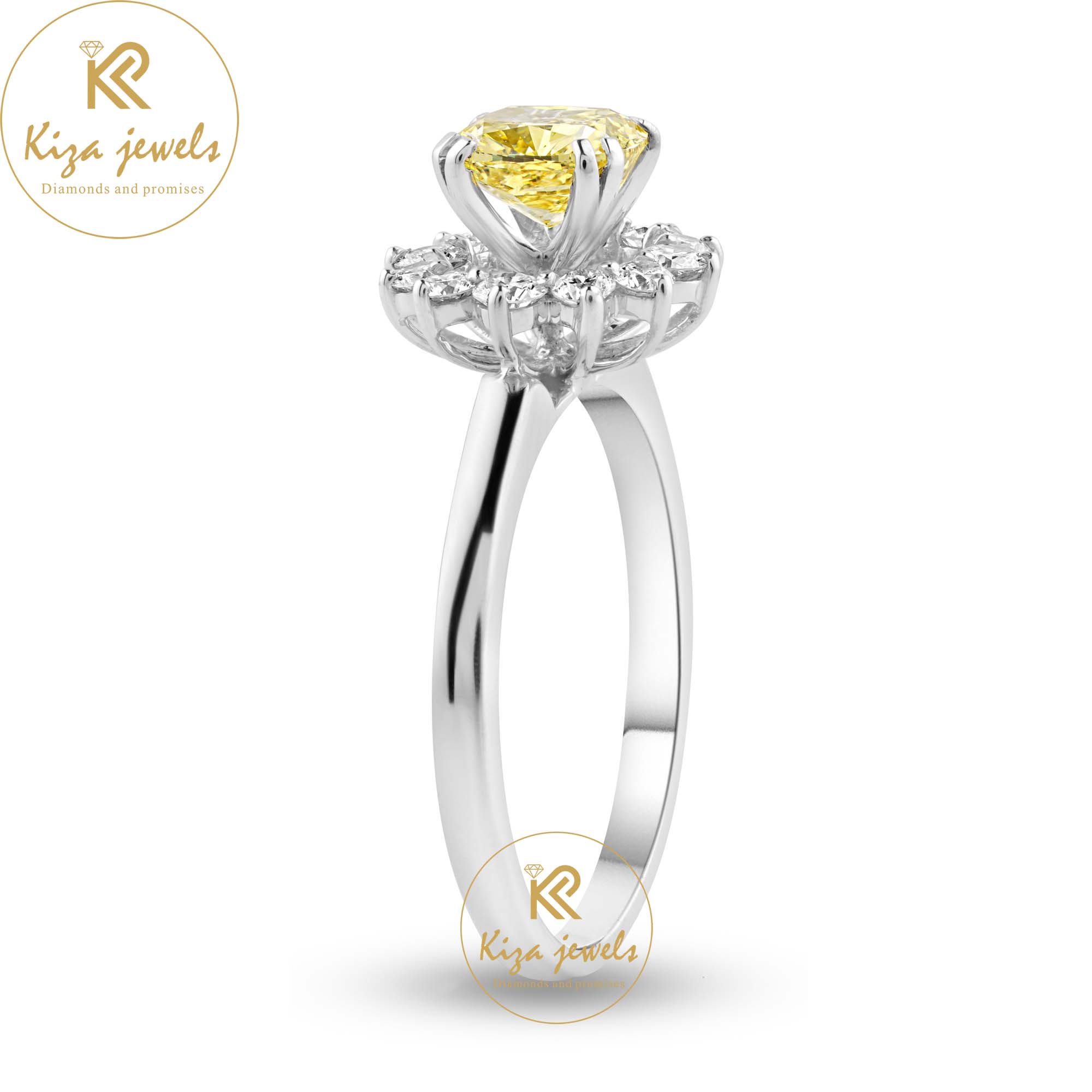 1.42 TDW F. Y. Cushion & Round Cut Women's Diamond Halo Ring