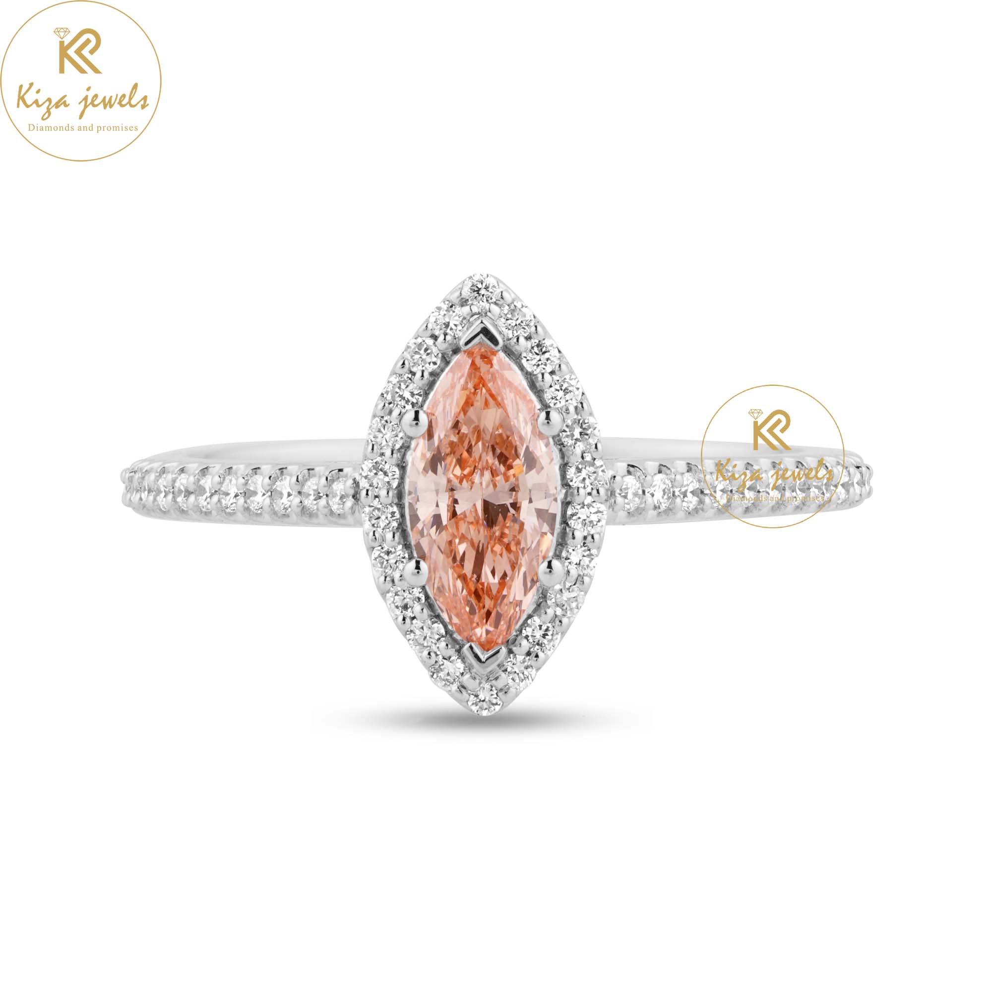 0.92 TDW Round & Marquise Cut Diamond Halo Ring