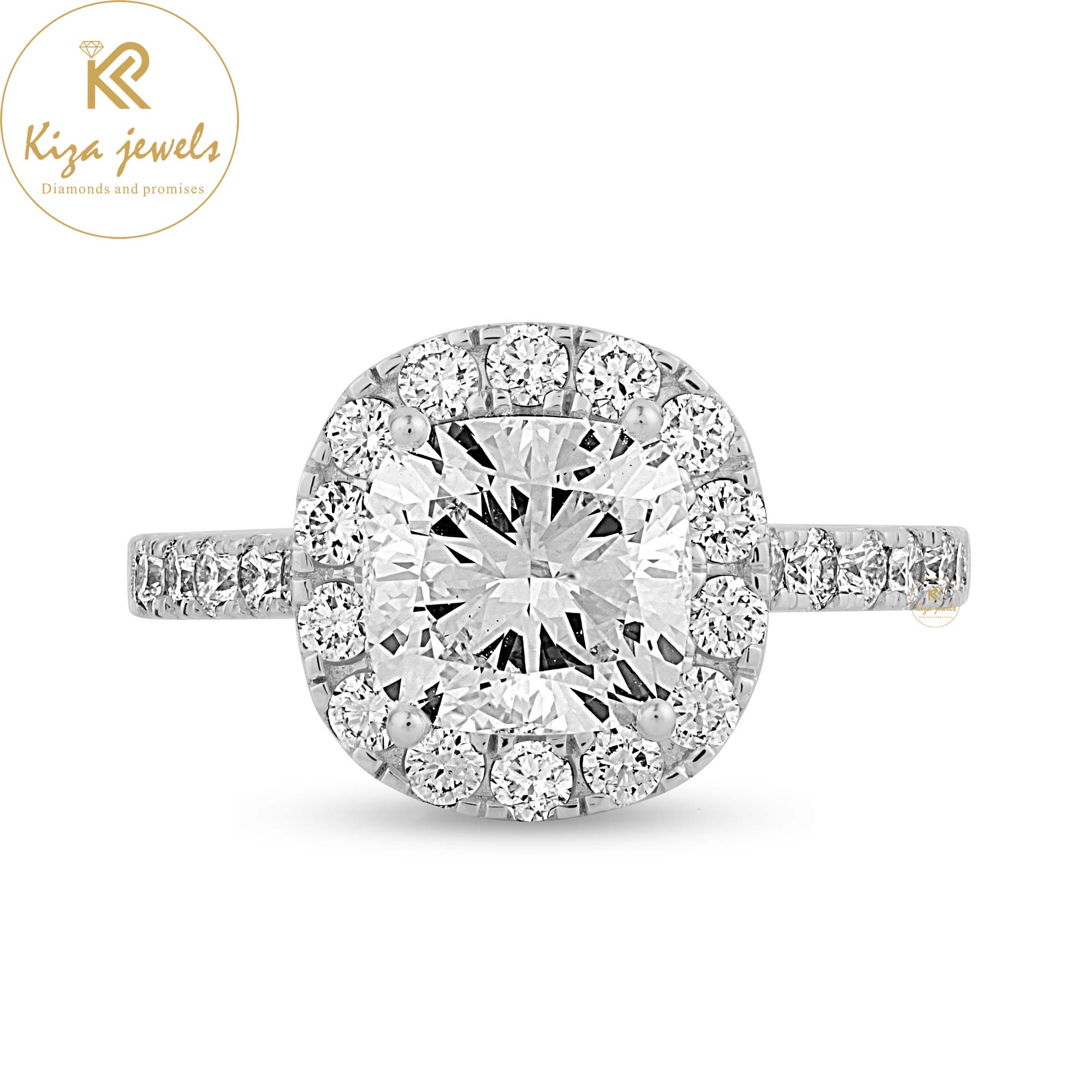 3.00 TDW Cushion & Round Cut Women's Halo Diamond Ring