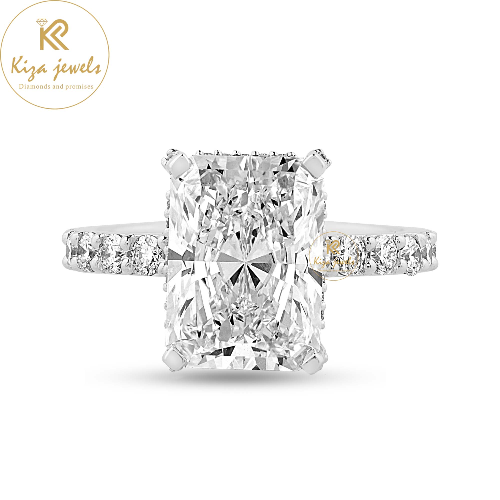 3.90 TDW Radiant & Round Cut Women's Hidden Halo Diamond Ring