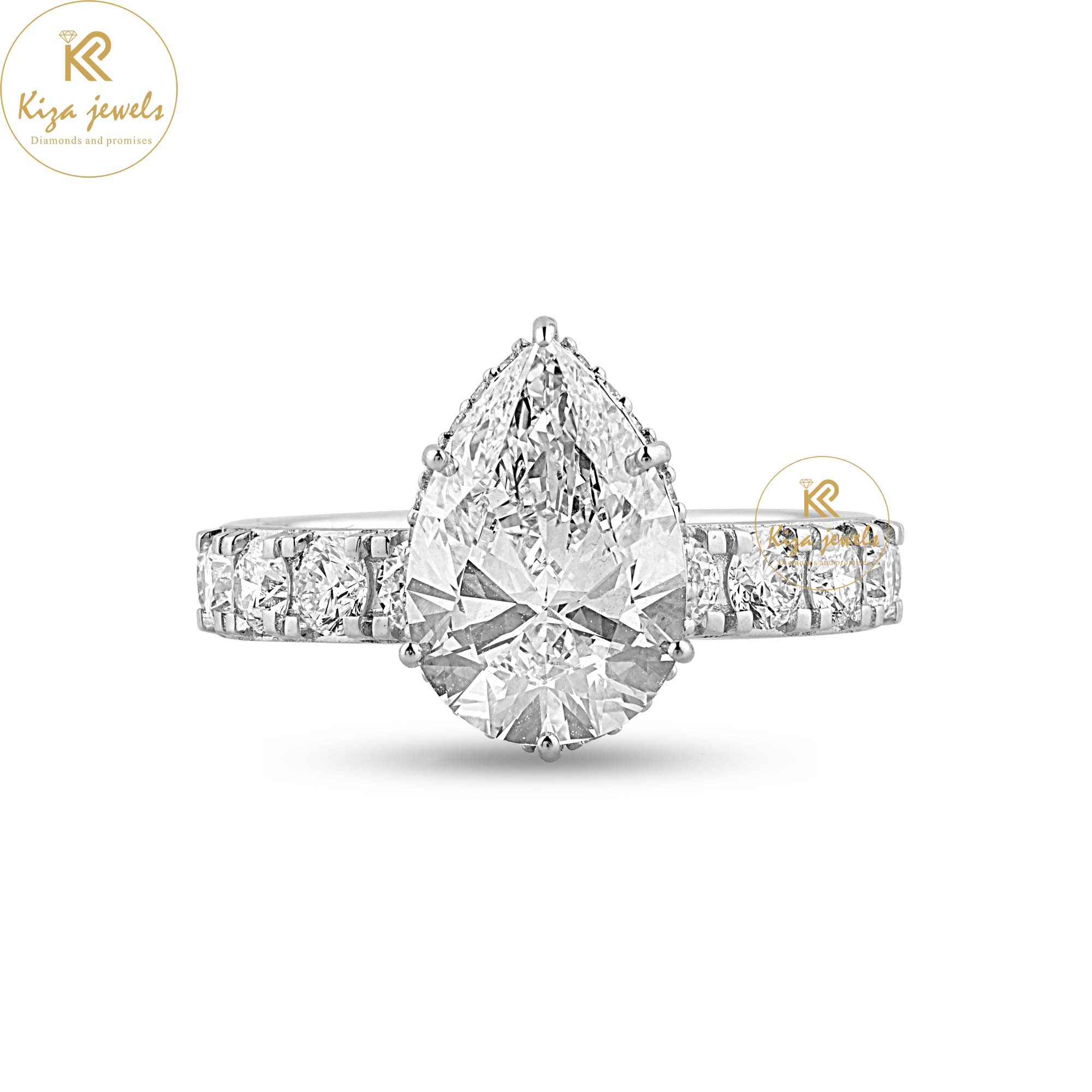 4.08 TDW Pear & Round Cut Diamond Halo Ring