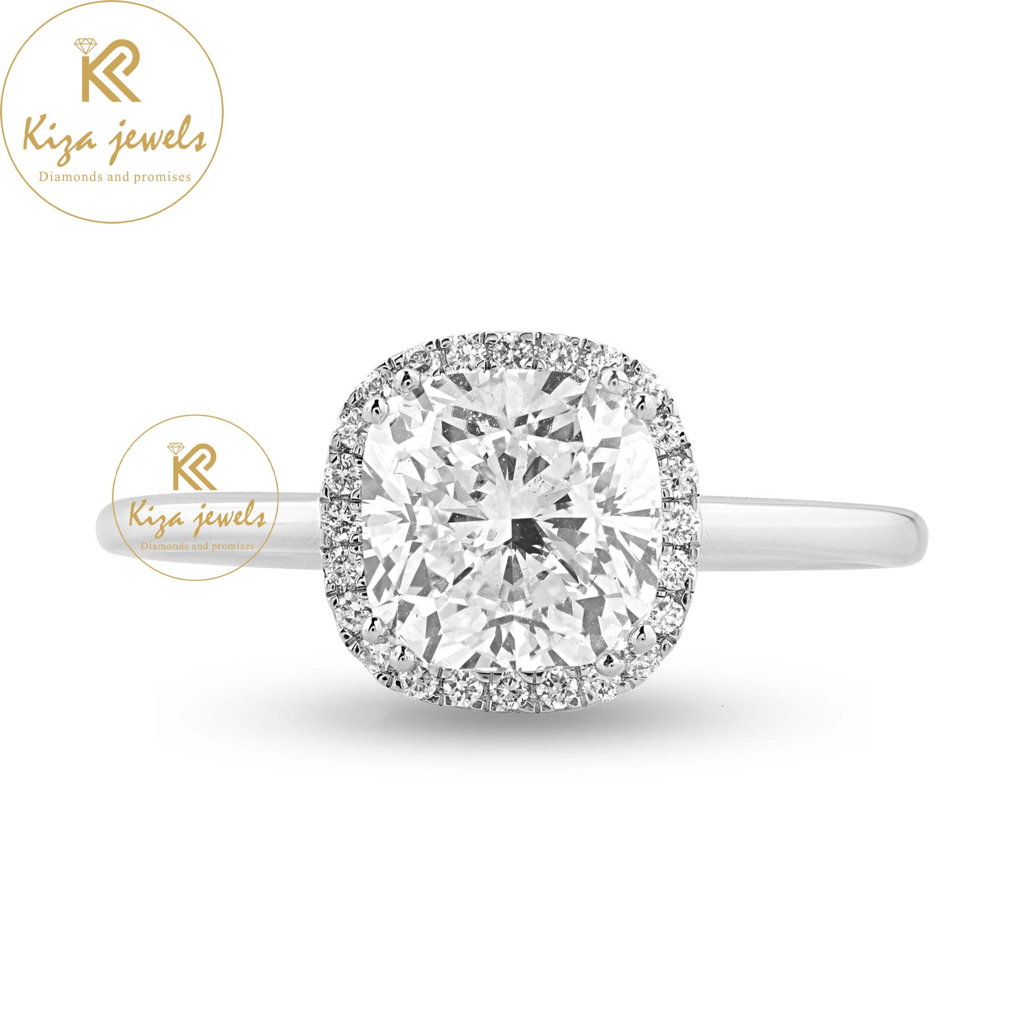 1.75 TDW Cushion & Round Cut Women's Diamond Halo Ring