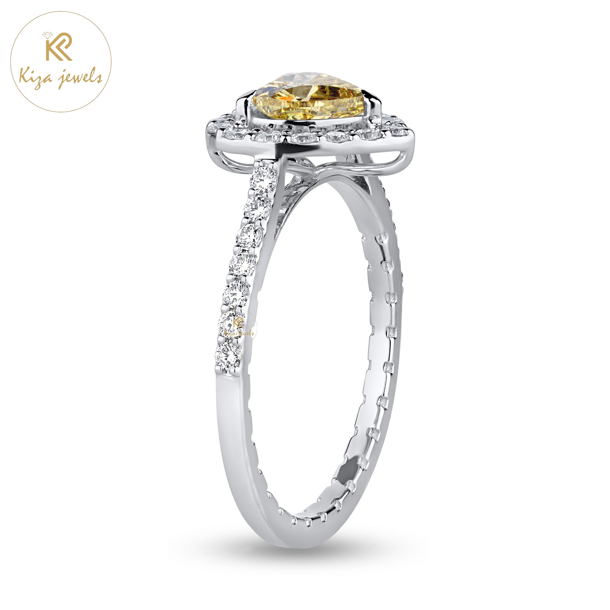 1.04 TDW Yellow Heart & Round Cut Women's Diamond Halo Ring