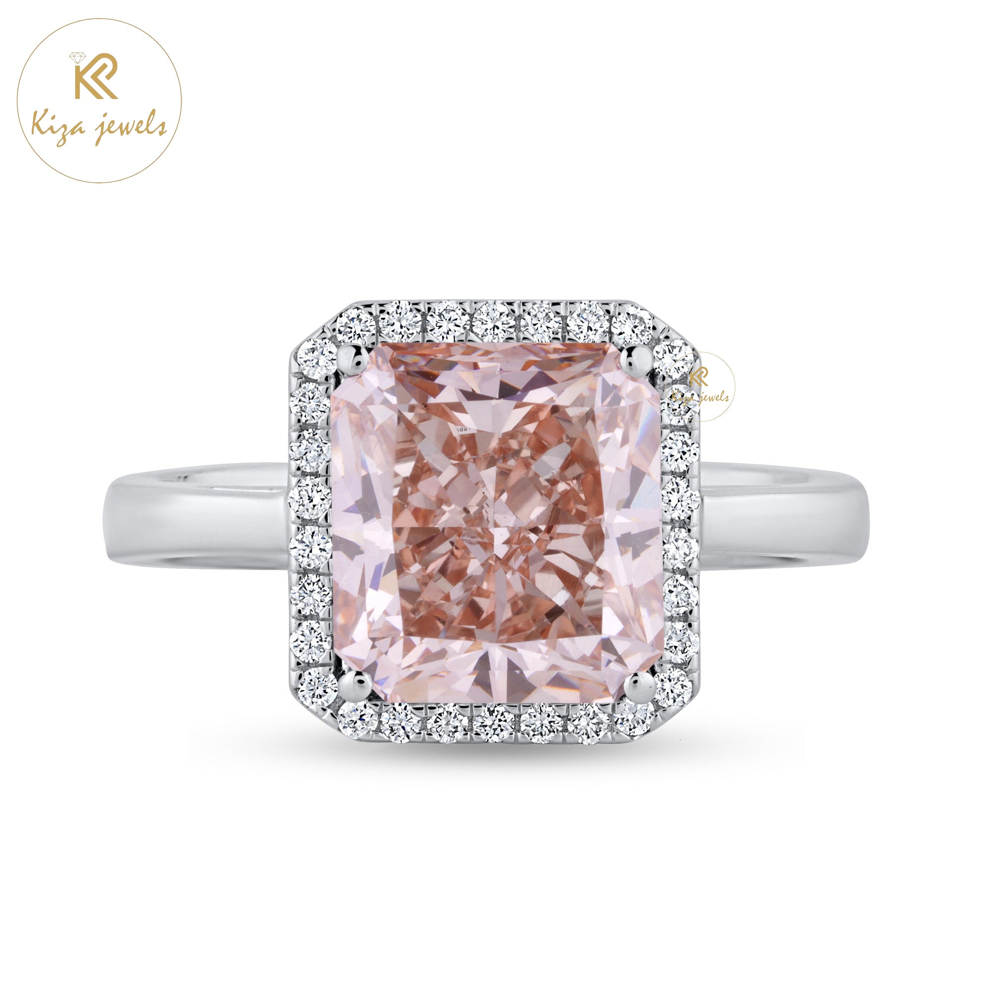 5.14 TDW Pink Radiant & Round Cut Women's Diamond Halo Ring