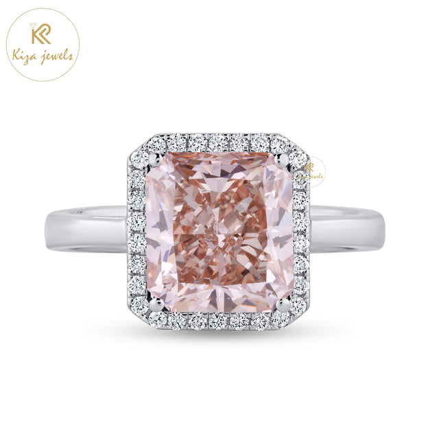 5.14 TDW Pink Radiant & Round Cut Women's Diamond Halo Ring