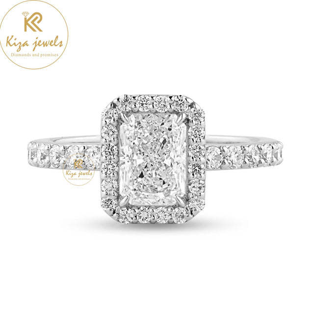 2.01 TDW Radiant & Round Cut Diamond Halo Ring