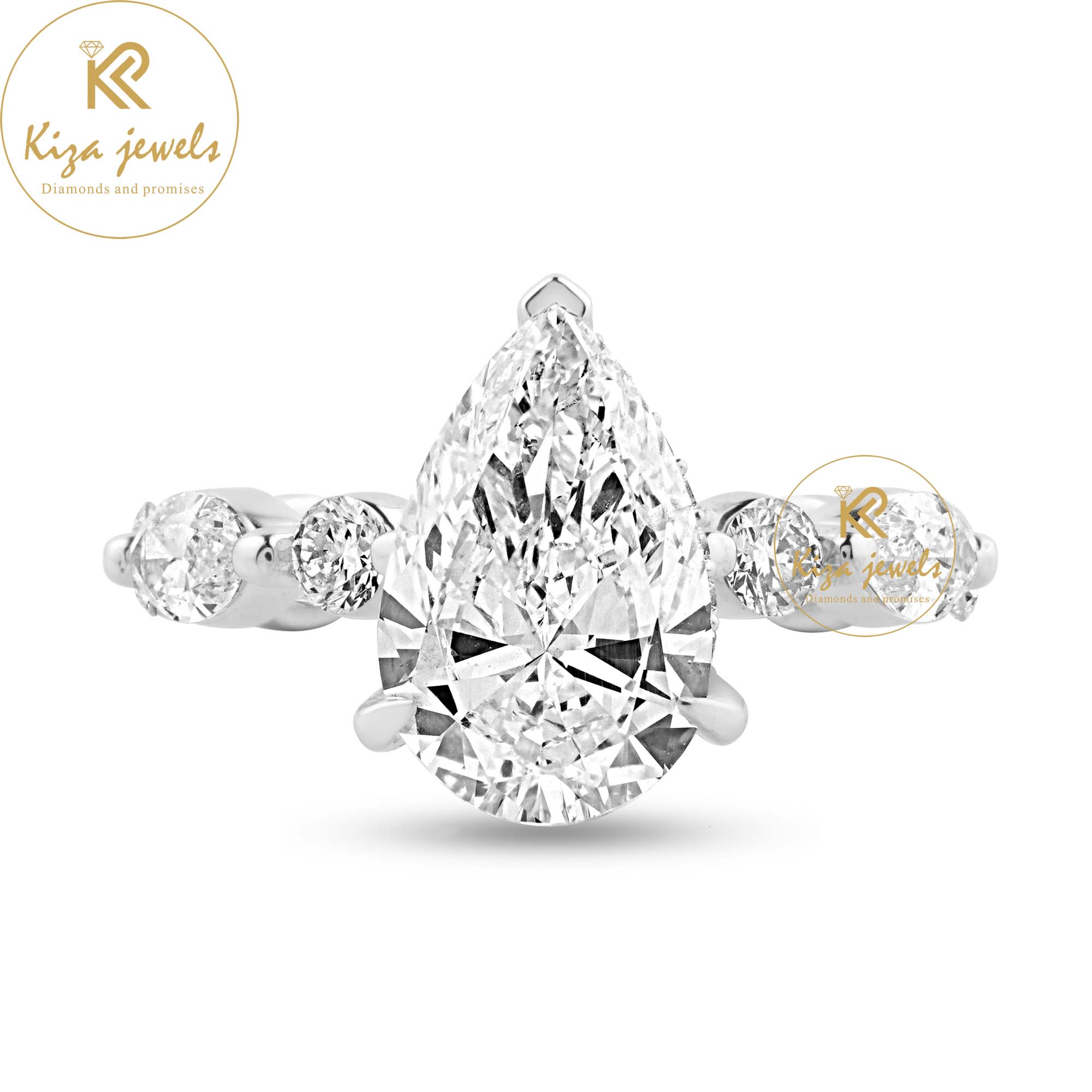 4.20 TDW Pear, Marquise & Round Cut Women's Hidden Halo Diamond Ring