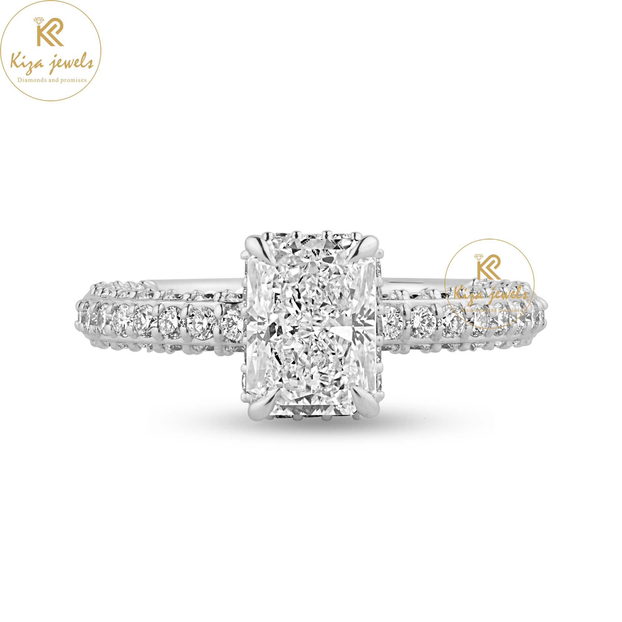 3.12 TDW Radiant & Round Cut Diamond Halo Ring