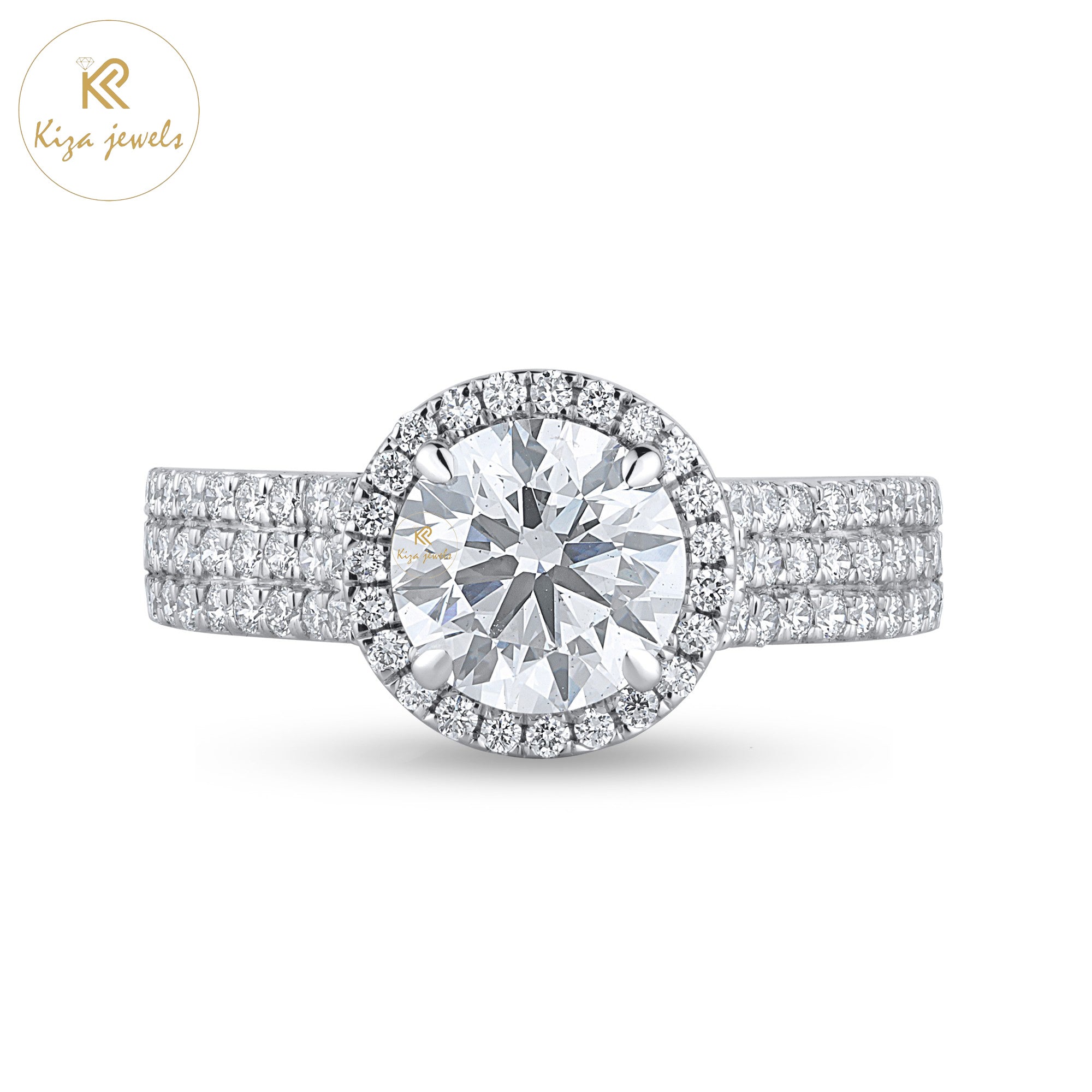 1.88 TDW Round Cut Women's Halo Diamond Ring