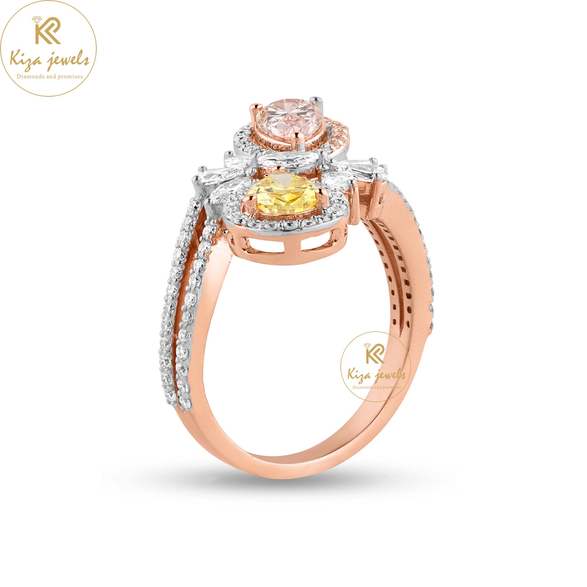 1.68 TDW Fancy pink, Fancy Yellow Pear, Marquise & Round Cut Women's Diamond Halo Ring