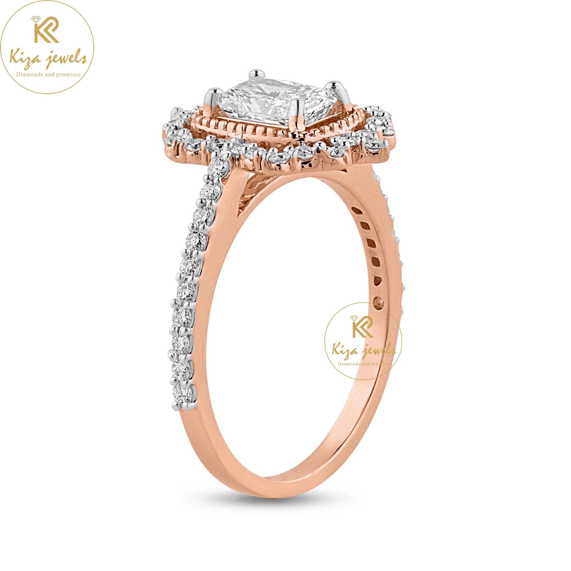 1.32 TDW Radiant & Round Cut Women's Diamond Halo Ring