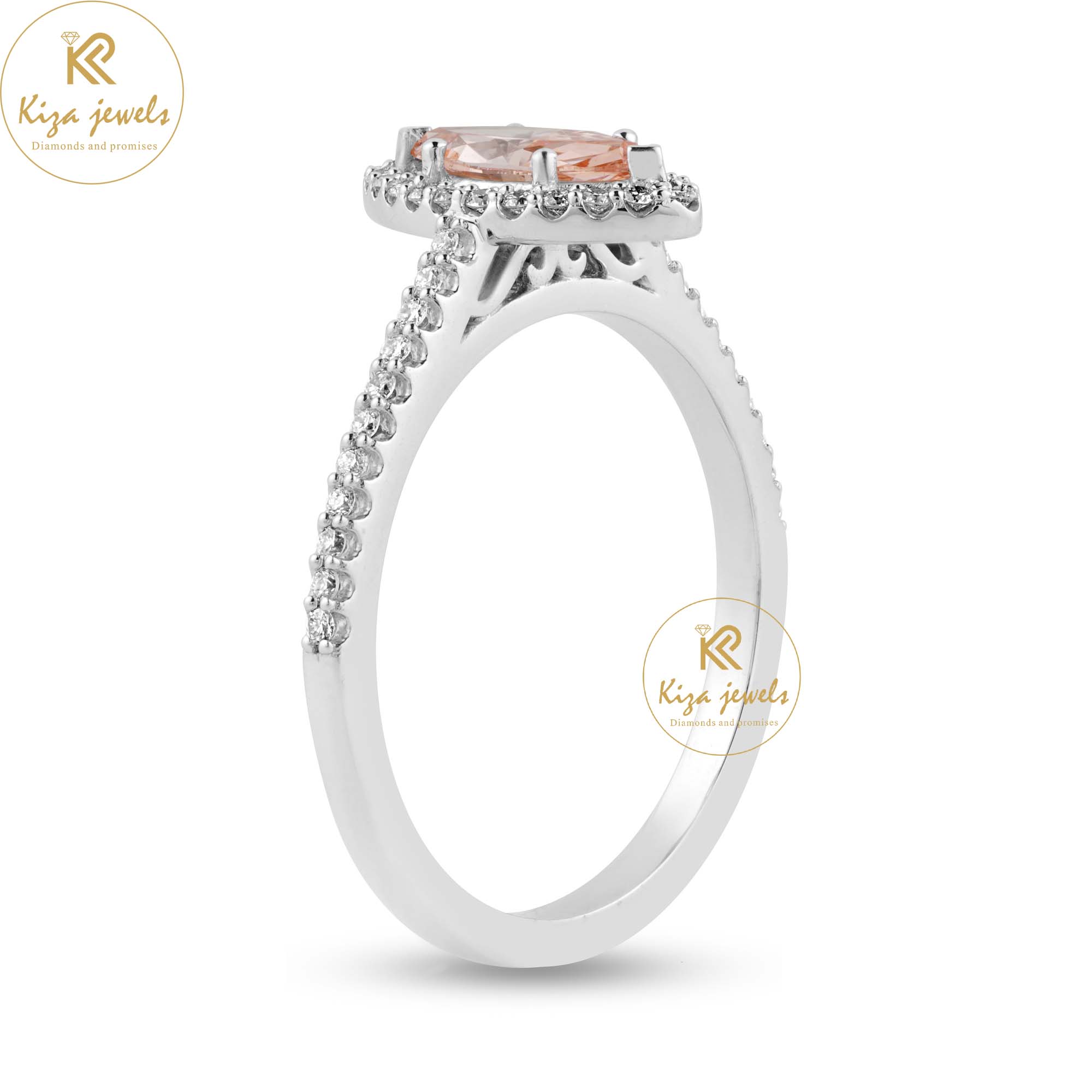 0.92 TDW Round & Marquise Cut Diamond Halo Ring