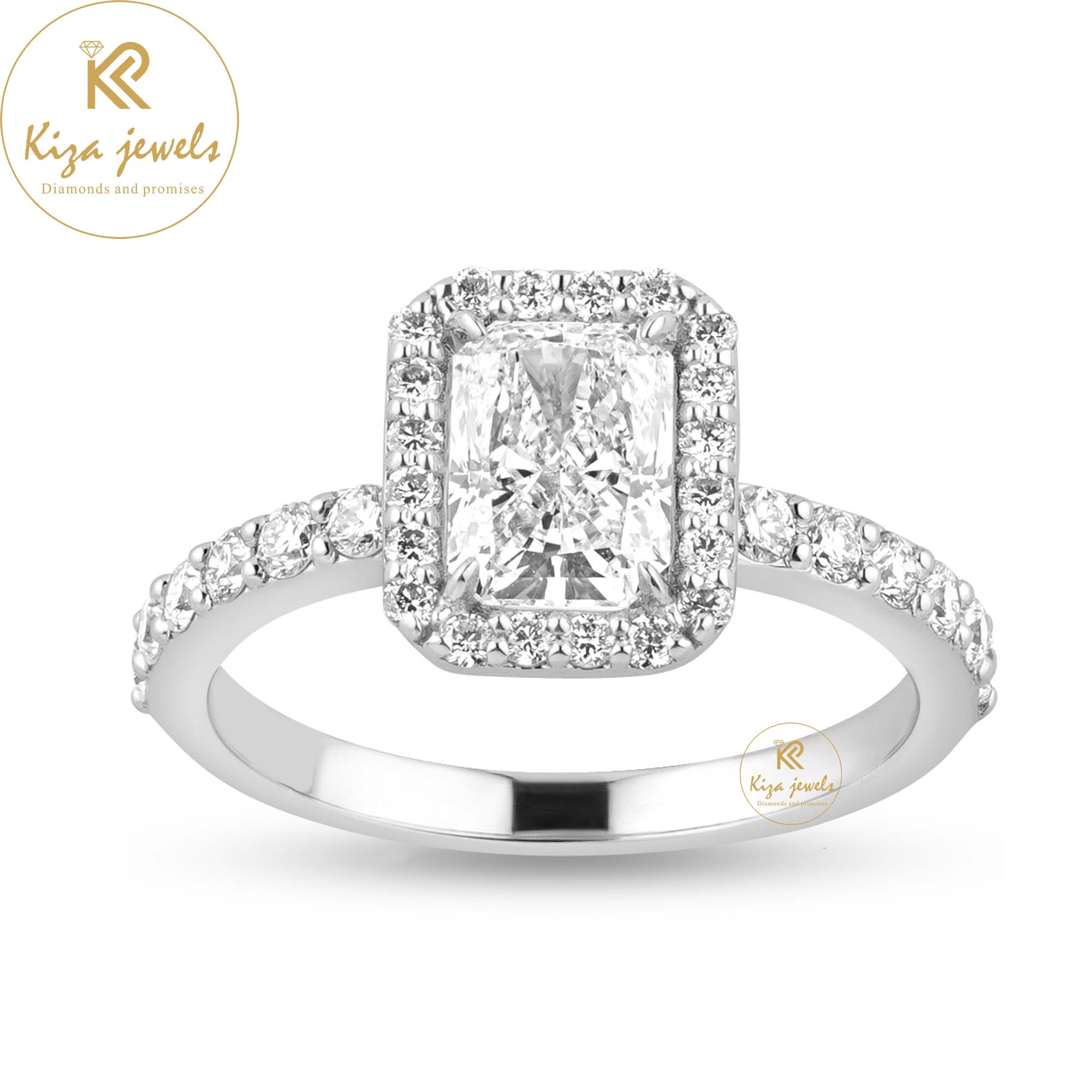 2.01 TDW Radiant & Round Cut Diamond Halo Ring