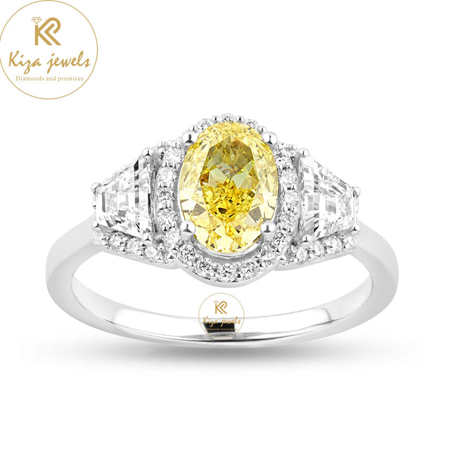 2.29 TDW Fancy Yellow Oval, Trapezoid & Round Cut Women's Engagement Ring