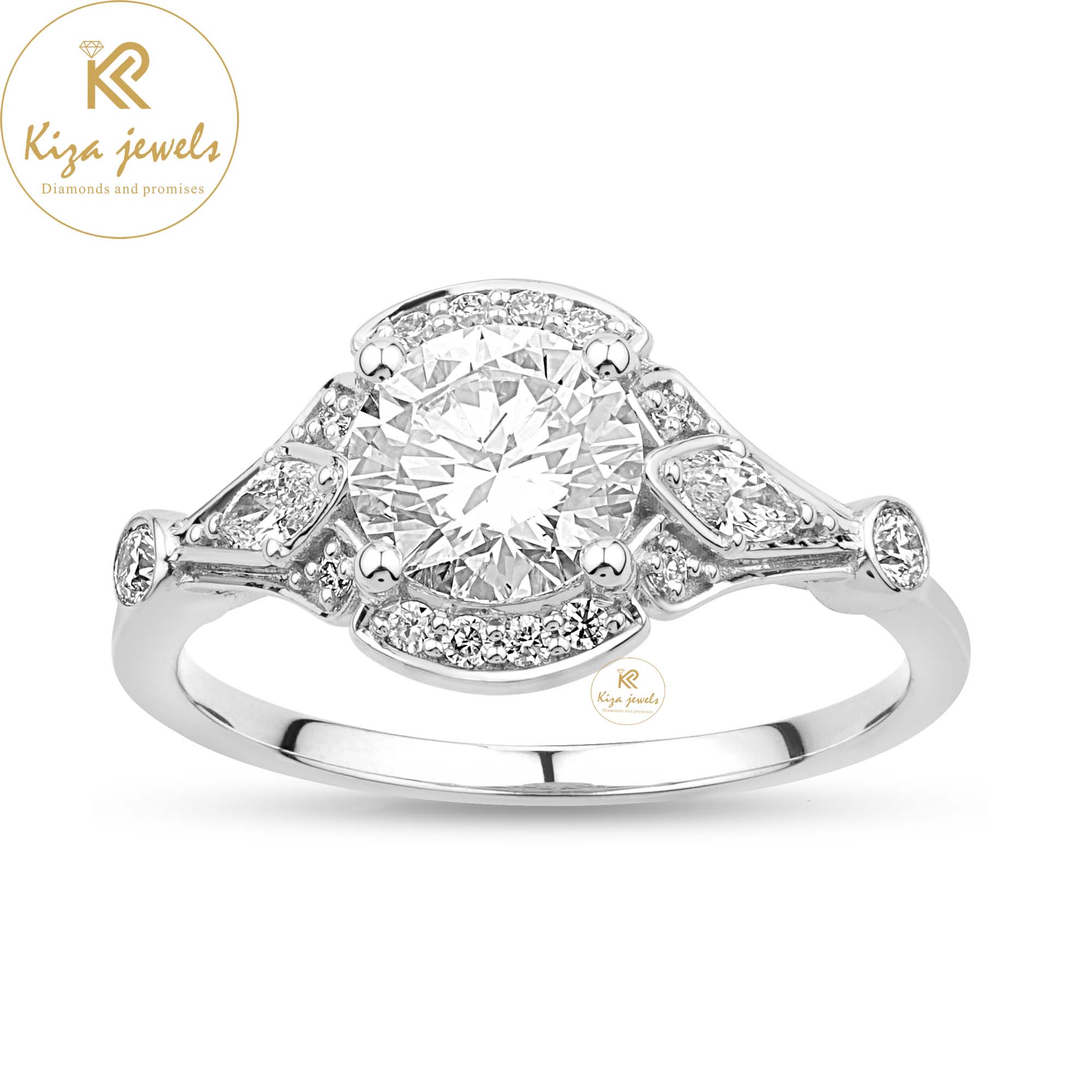 1.64 TDW Round Cut Women's Diamond Halo Ring