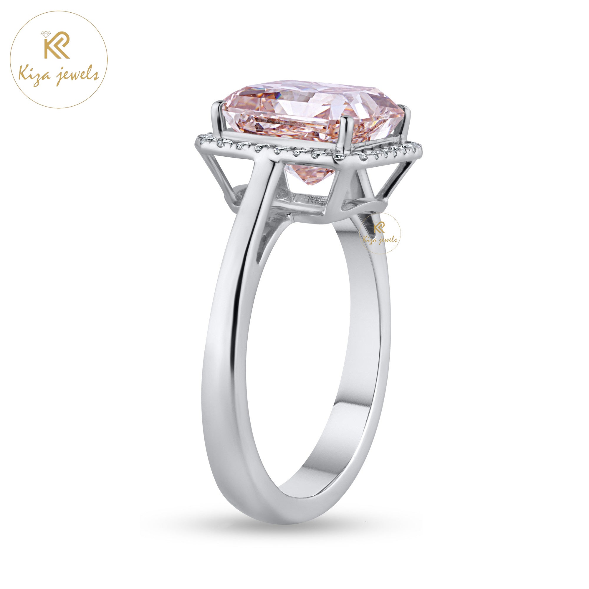 5.14 TDW Pink Radiant & Round Cut Women's Diamond Halo Ring